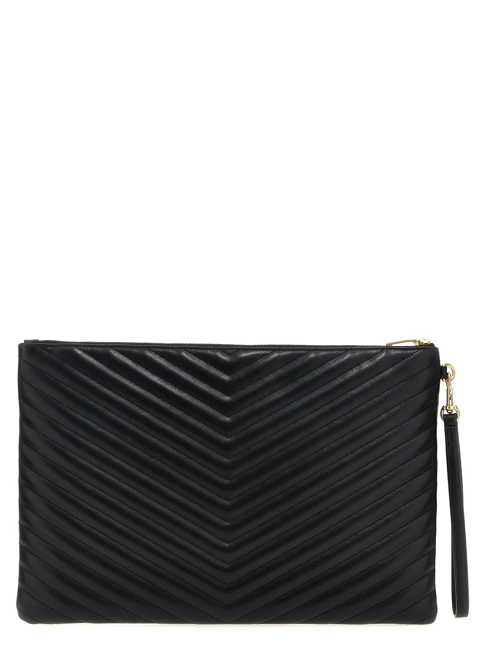 Saint Laurent Black Cassandre Clutch Leather Bag