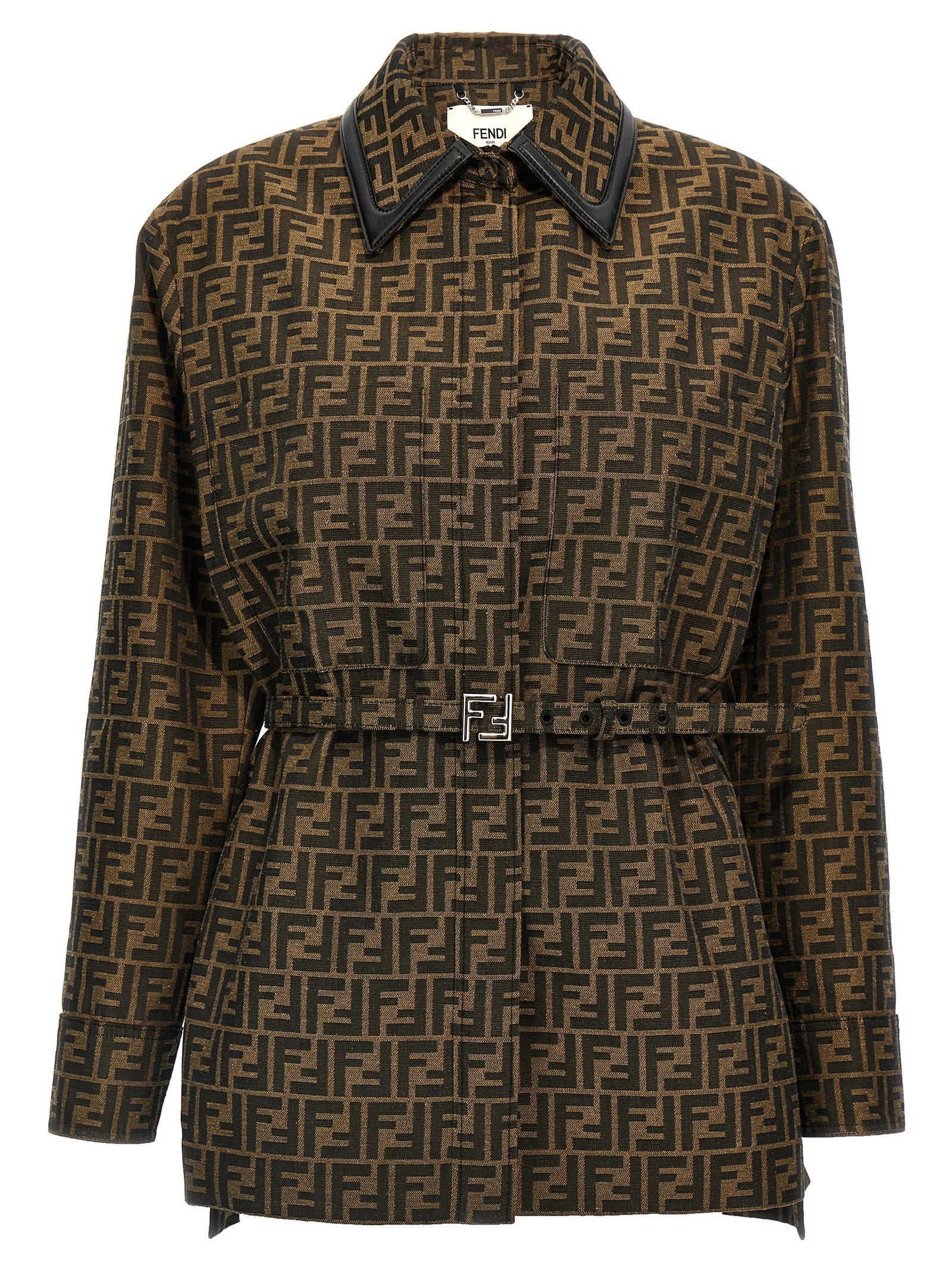 Fendi Brown Leather Detail Polyester Jacket