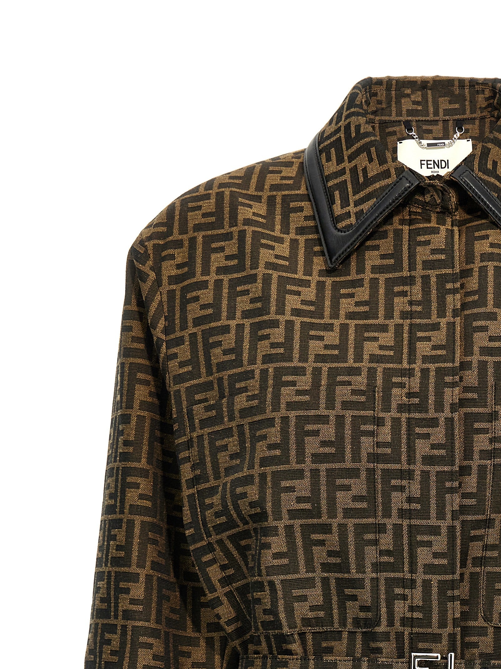 Fendi Brown Leather Detail Polyester Jacket