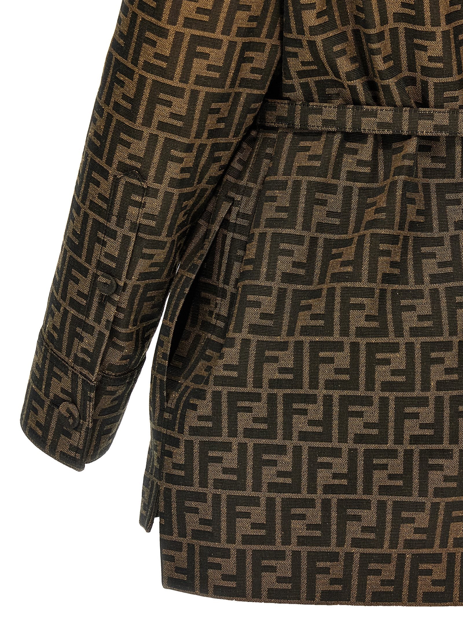 Fendi Brown Leather Detail Polyester Jacket