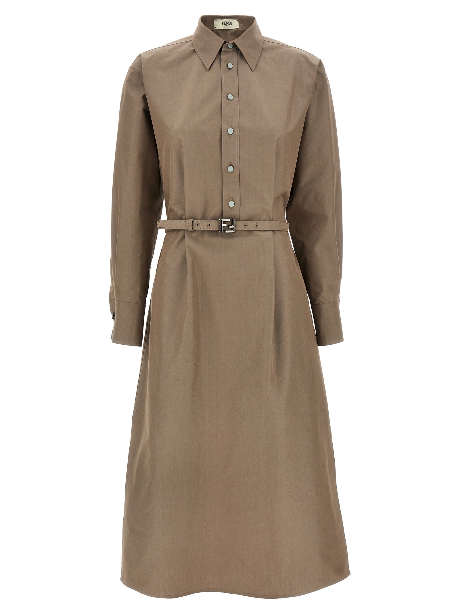 Fendi Gray Cotton Silk Midi Dress
