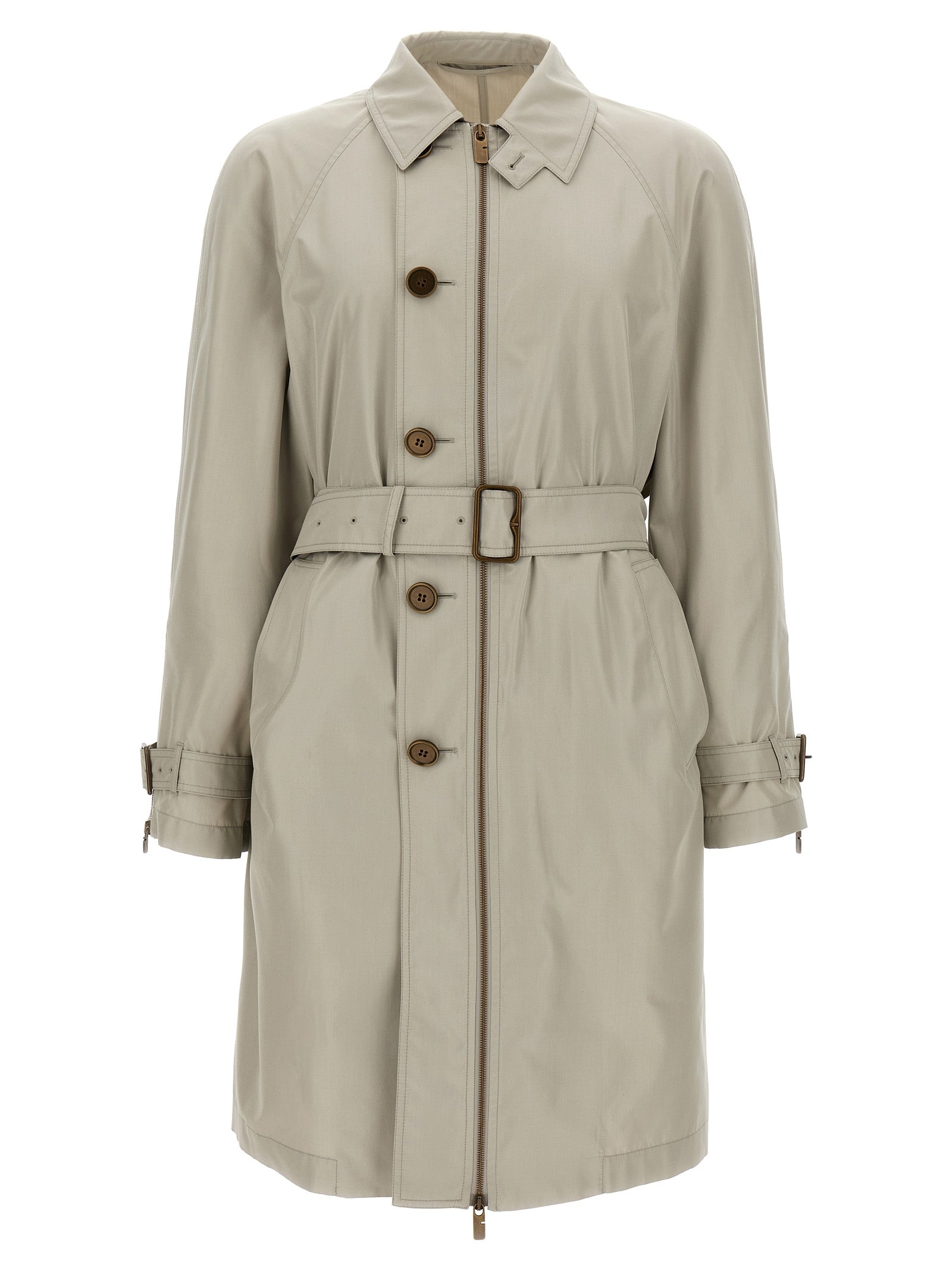 Burberry Gray Satin Long Car Coat Silk