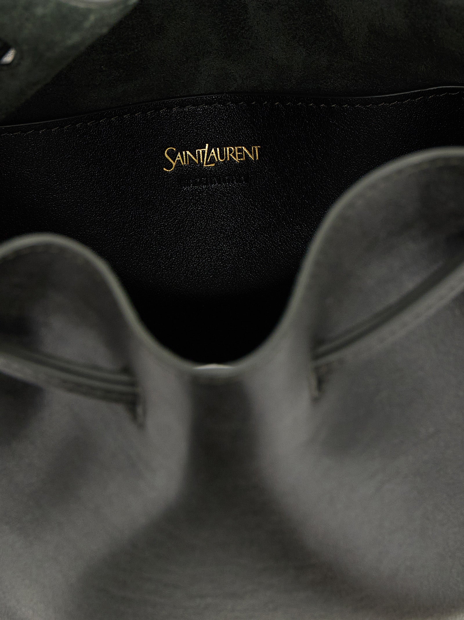 Saint Laurent Green Large Bucket Leather Crossbody Bag