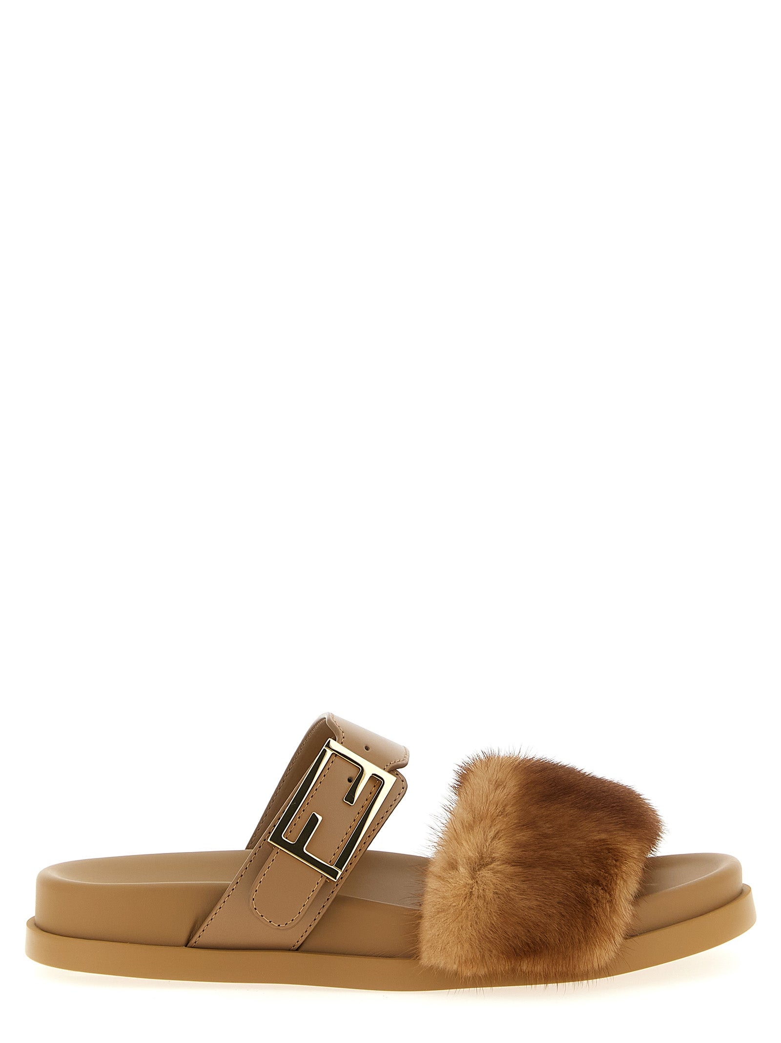 Fendi Brown Fendi Feel Leather Slides