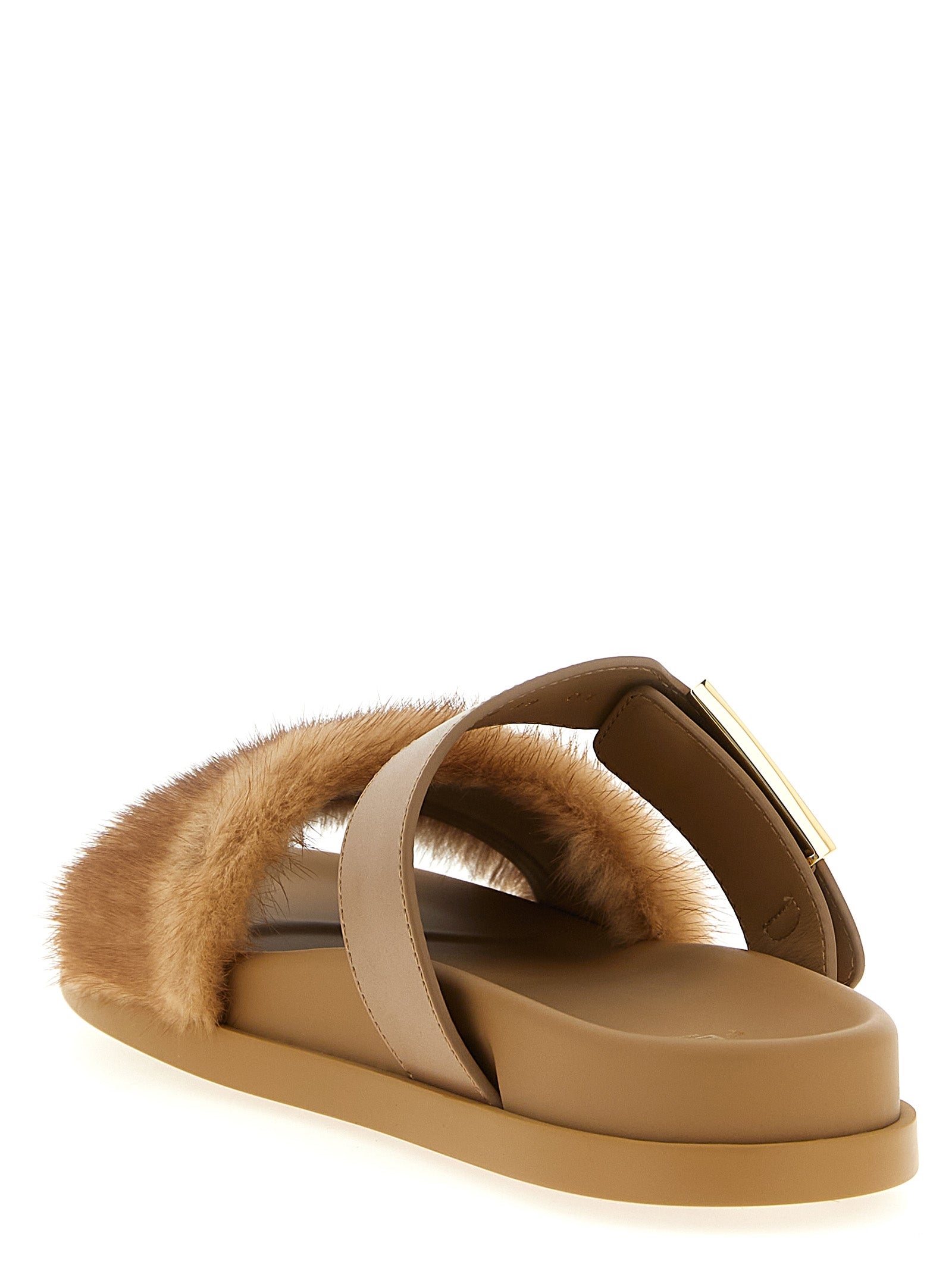 Fendi Brown Fendi Feel Leather Slides