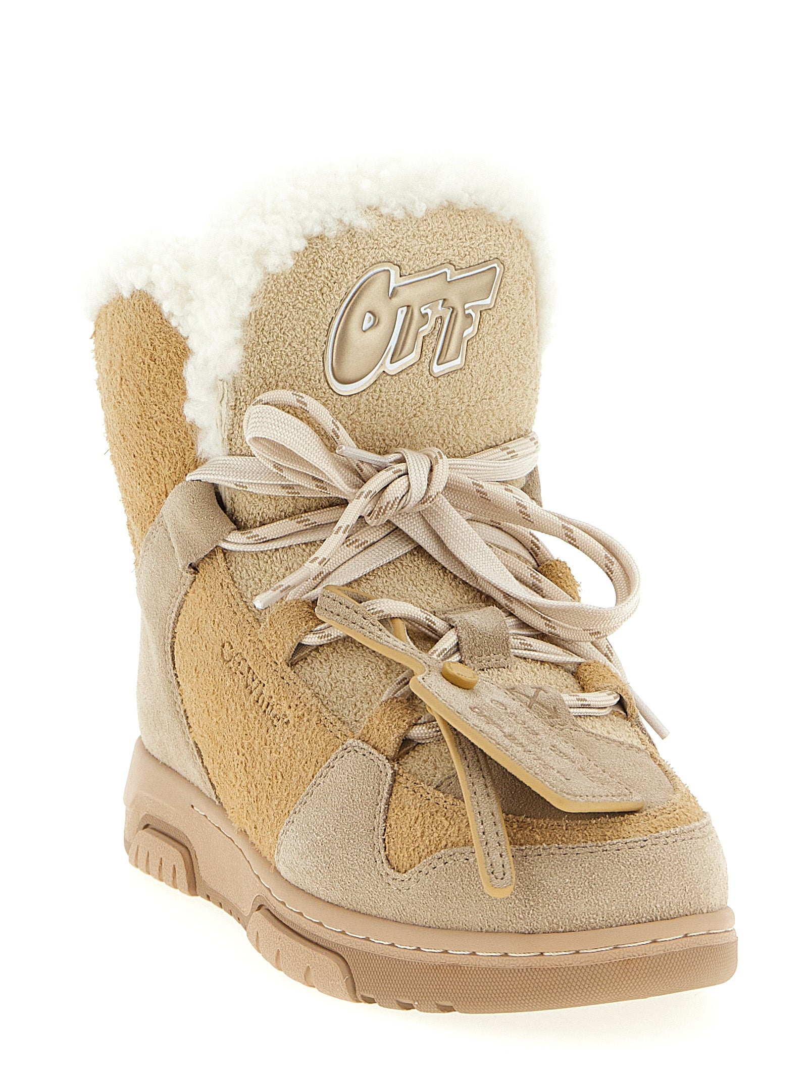 Off-White Beige Winter Ankle Boots Leather