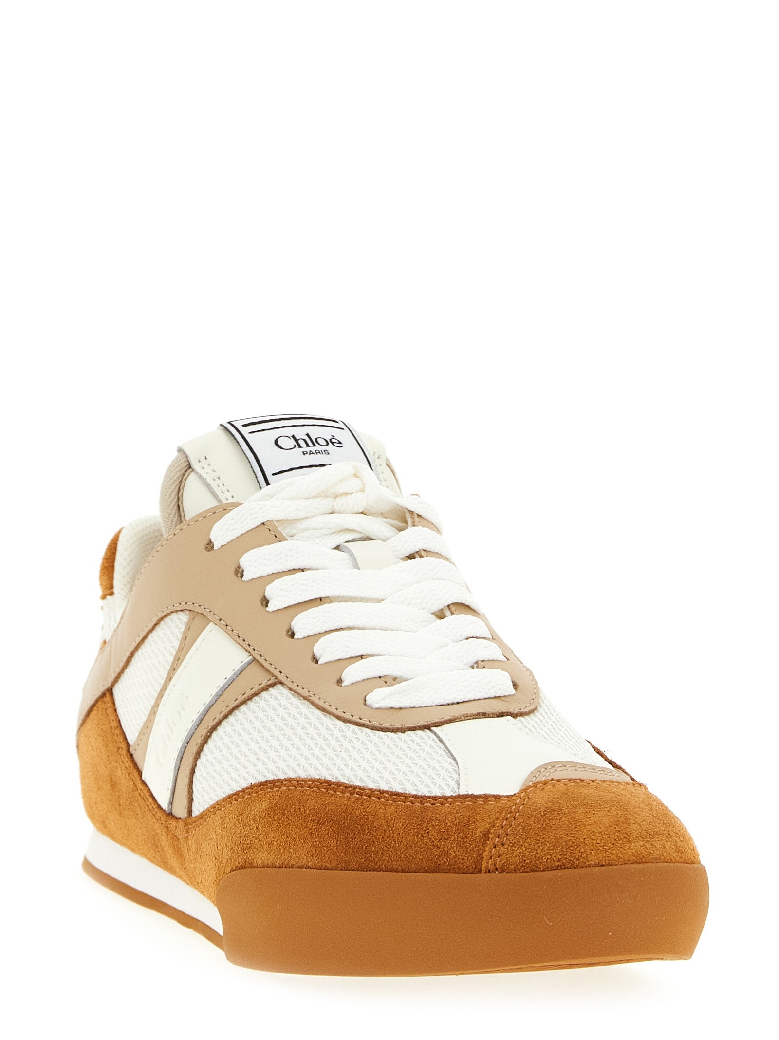 Chloé Beige Kick Low Top Suede Mesh Leather Sneakers