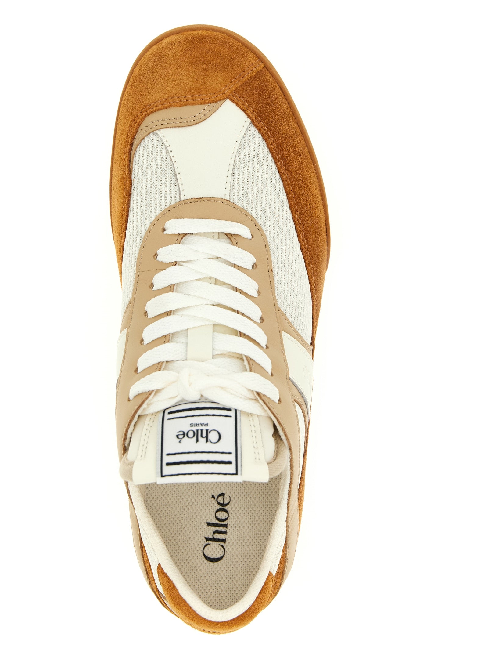 Chloé Beige Kick Low Top Suede Mesh Leather Sneakers