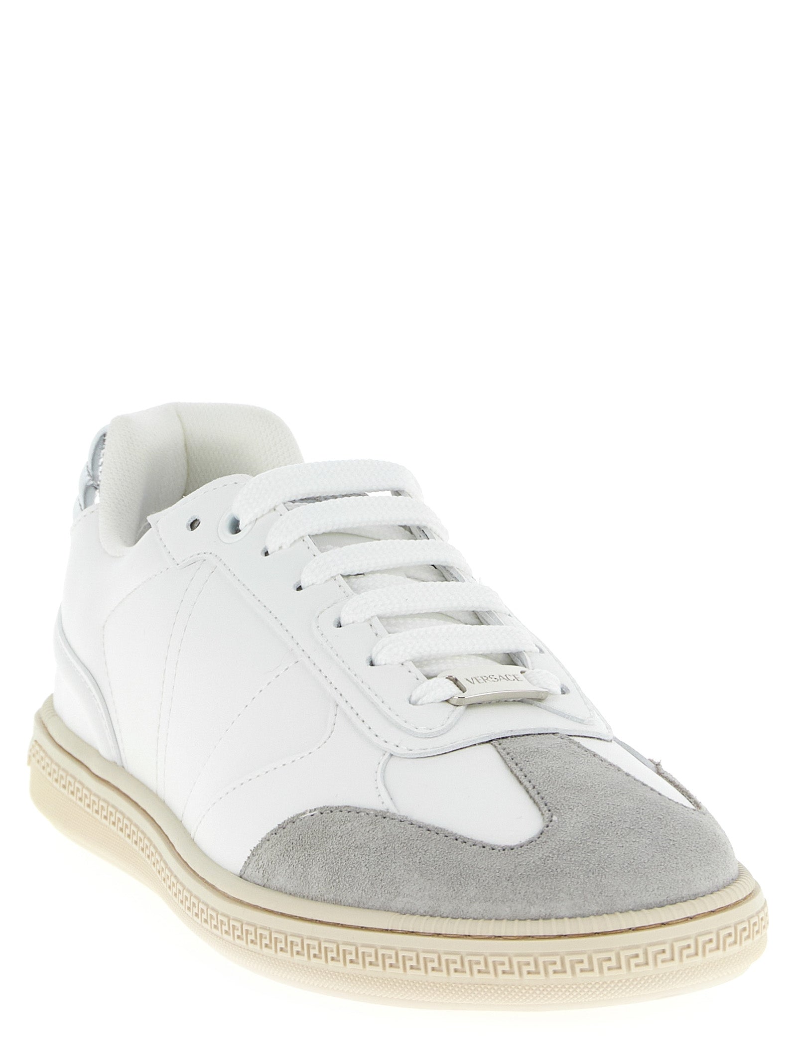 Versace White Greca Court Low Top Sneakers Calf Leather