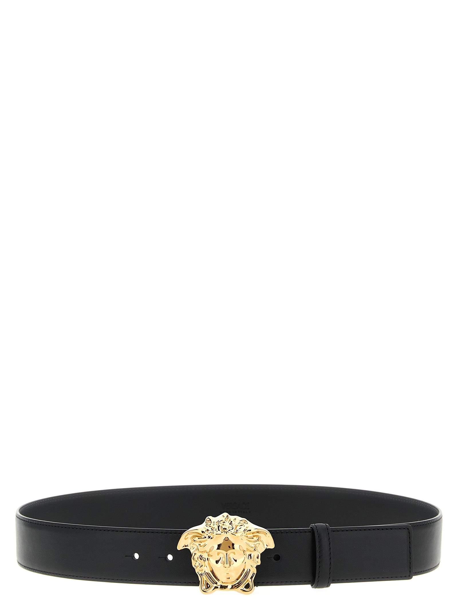 VERSACE Black Medusa Gold Buckle Leather Belt