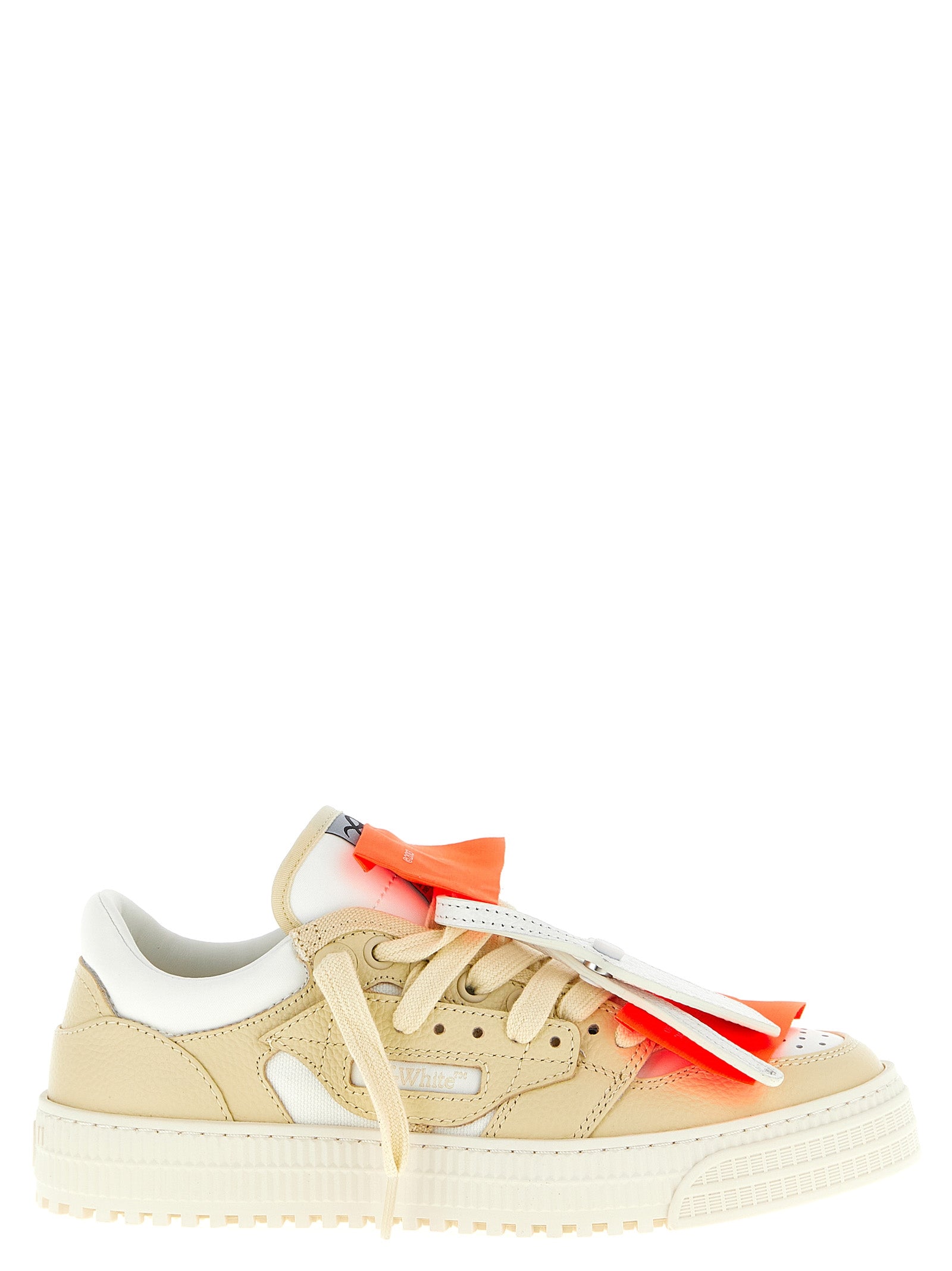 Off-White Beige Court Low Top Leather Sneakers