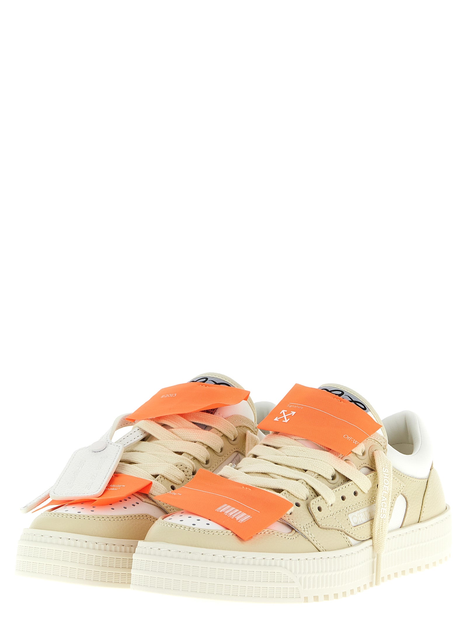 Off-White Beige Court Low Top Leather Sneakers