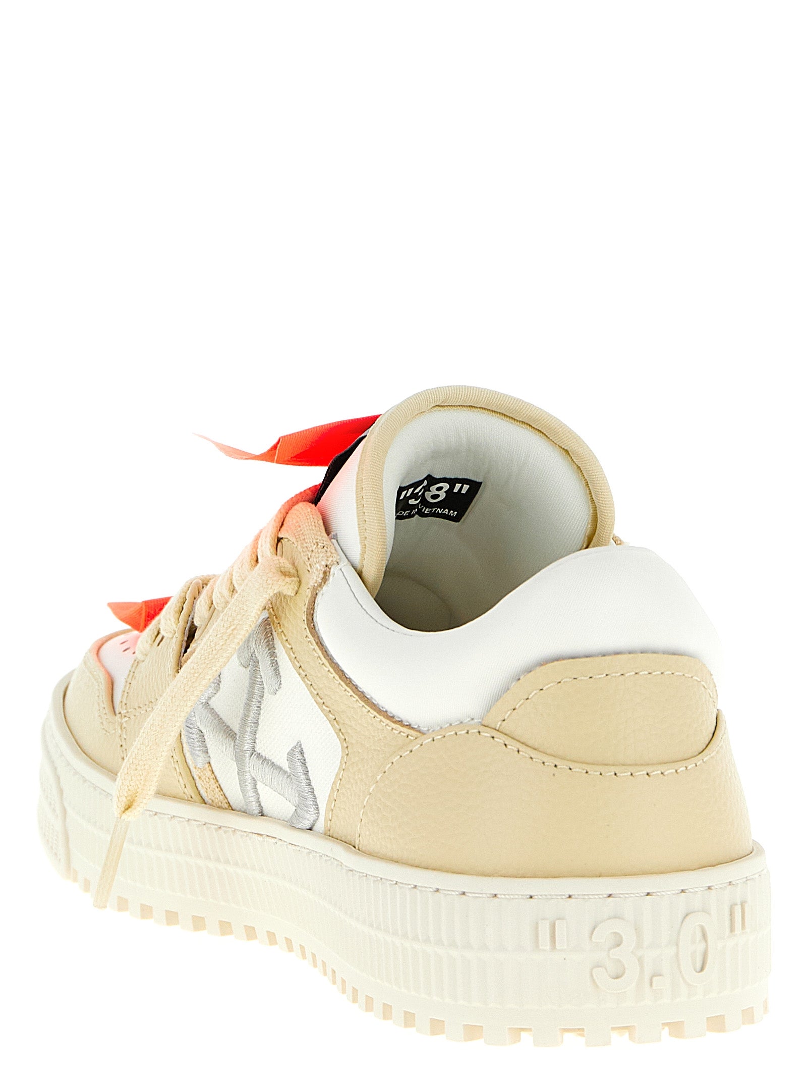 Off-White Beige Court Low Top Leather Sneakers