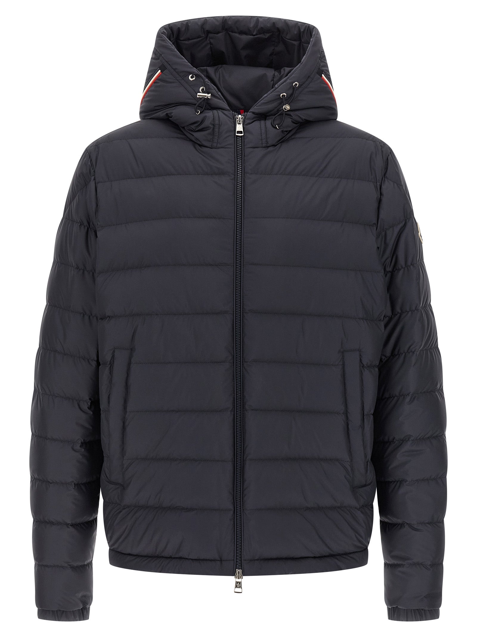 Moncler Blaue Polyesterjacke, durchgehend lang