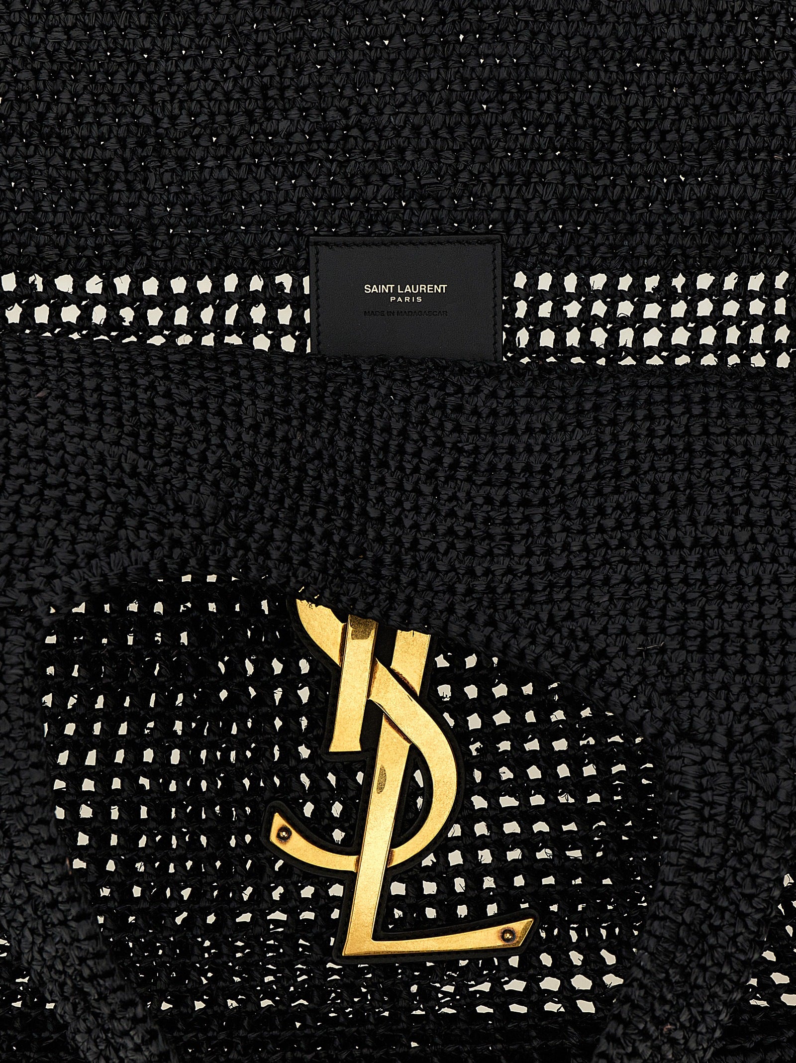 Saint Laurent Black Icare Raffia Tote Bag