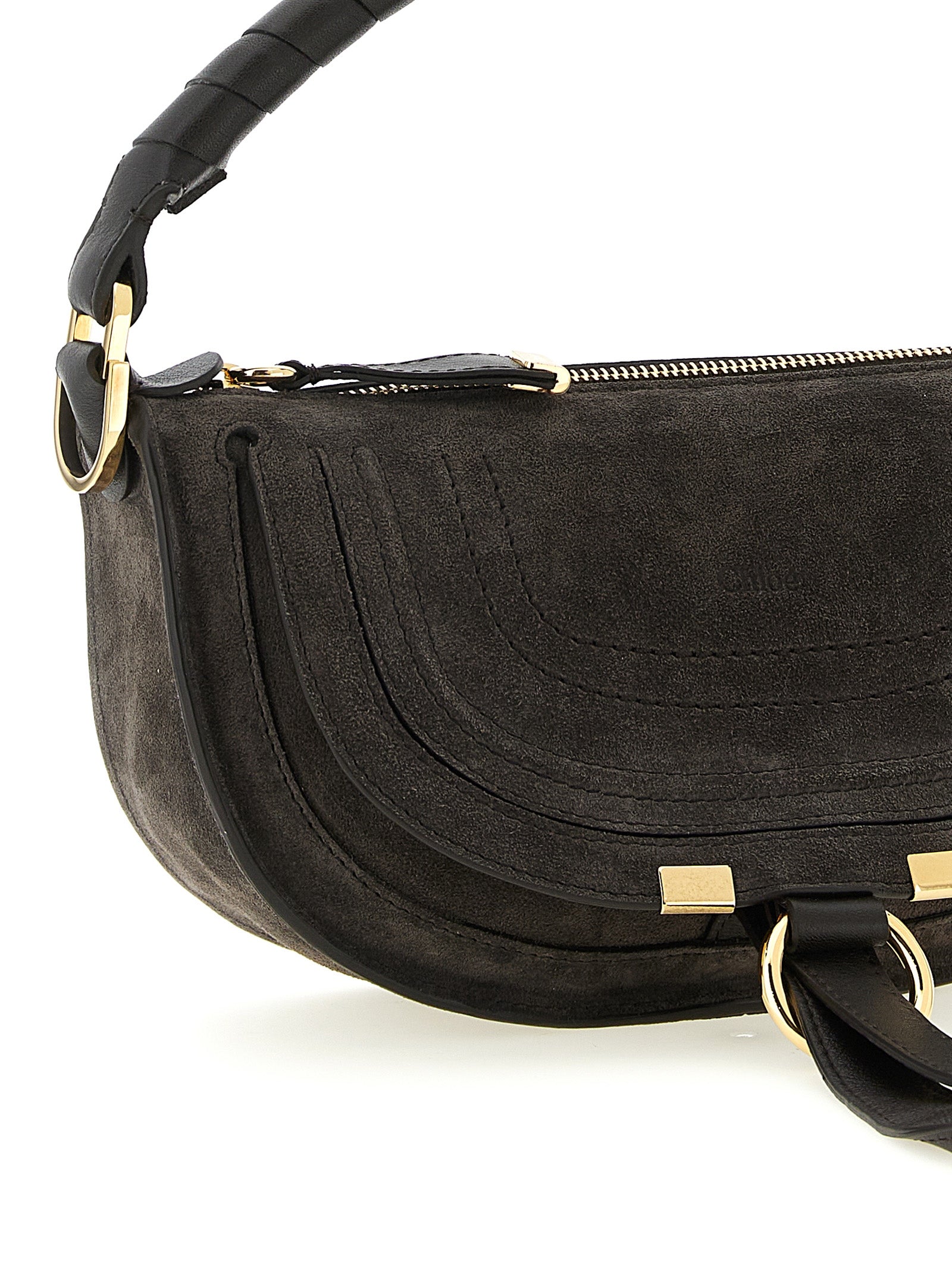 Chloé Brown Marcie Mini Suede Shoulder Bag Calf Leather