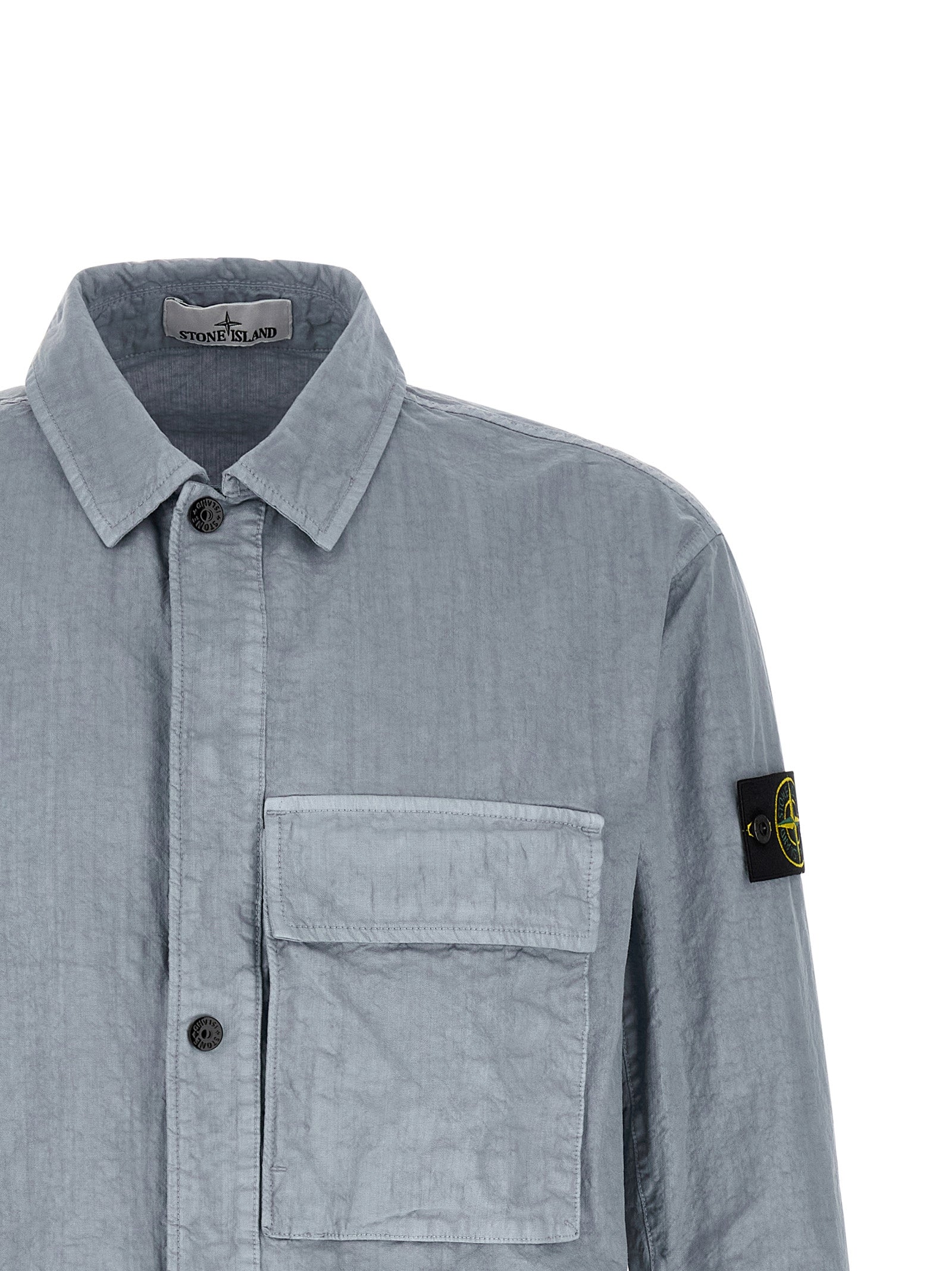 STONE ISLAND Light Blue Nylon Overshirt