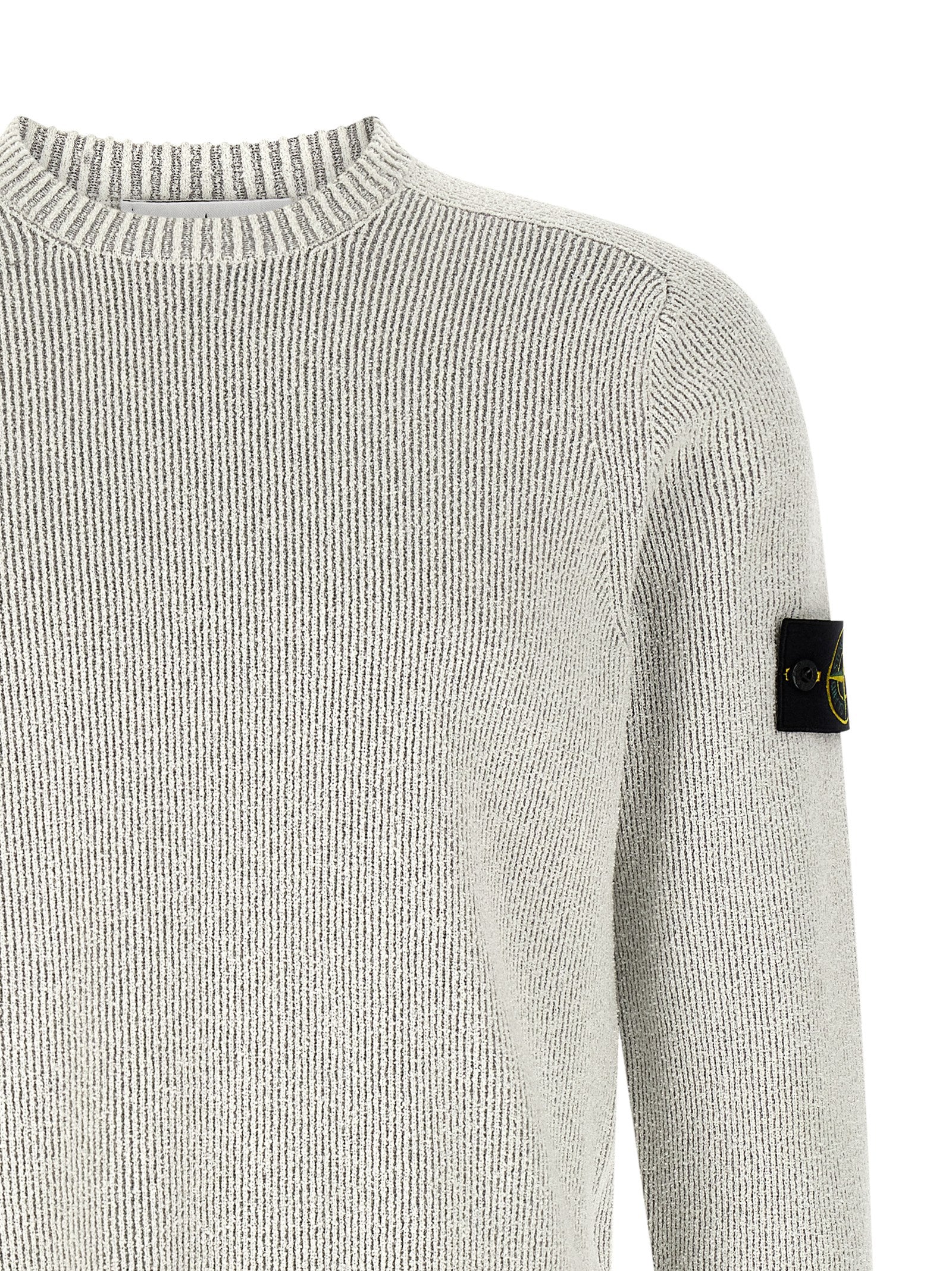 Stone Island Gray Ribbed Bouclé Cotton Sweater