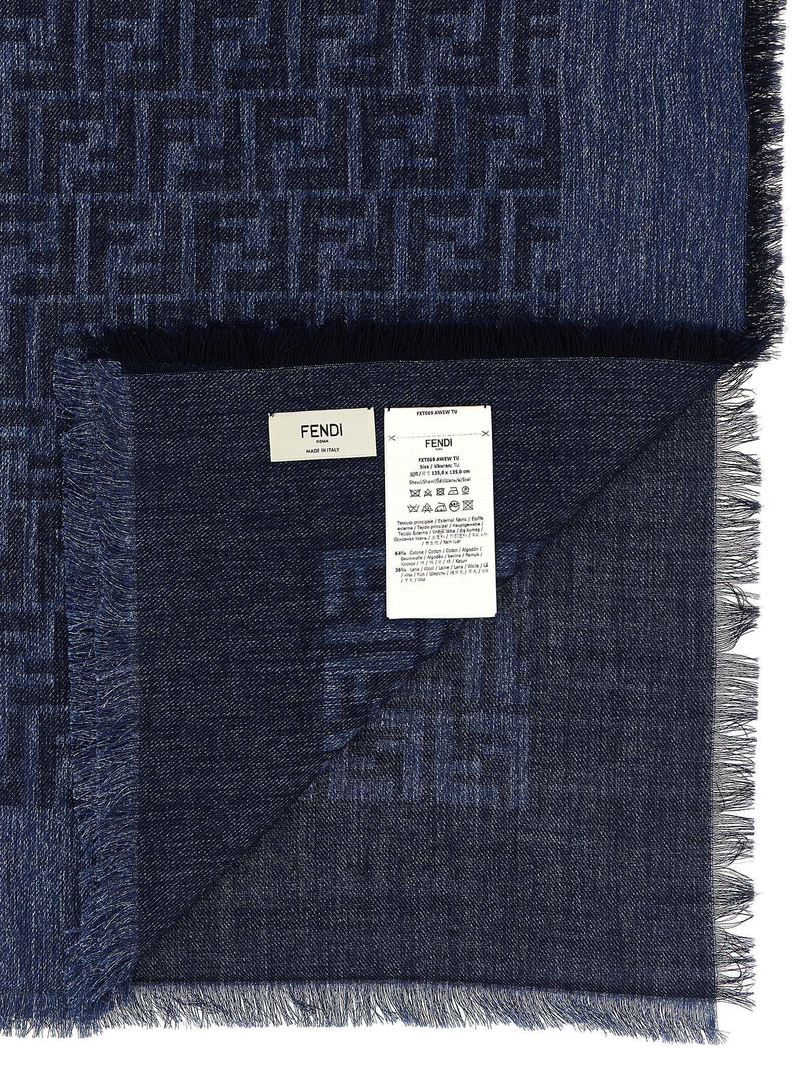 FENDI Blue Cotton Wool Scarf