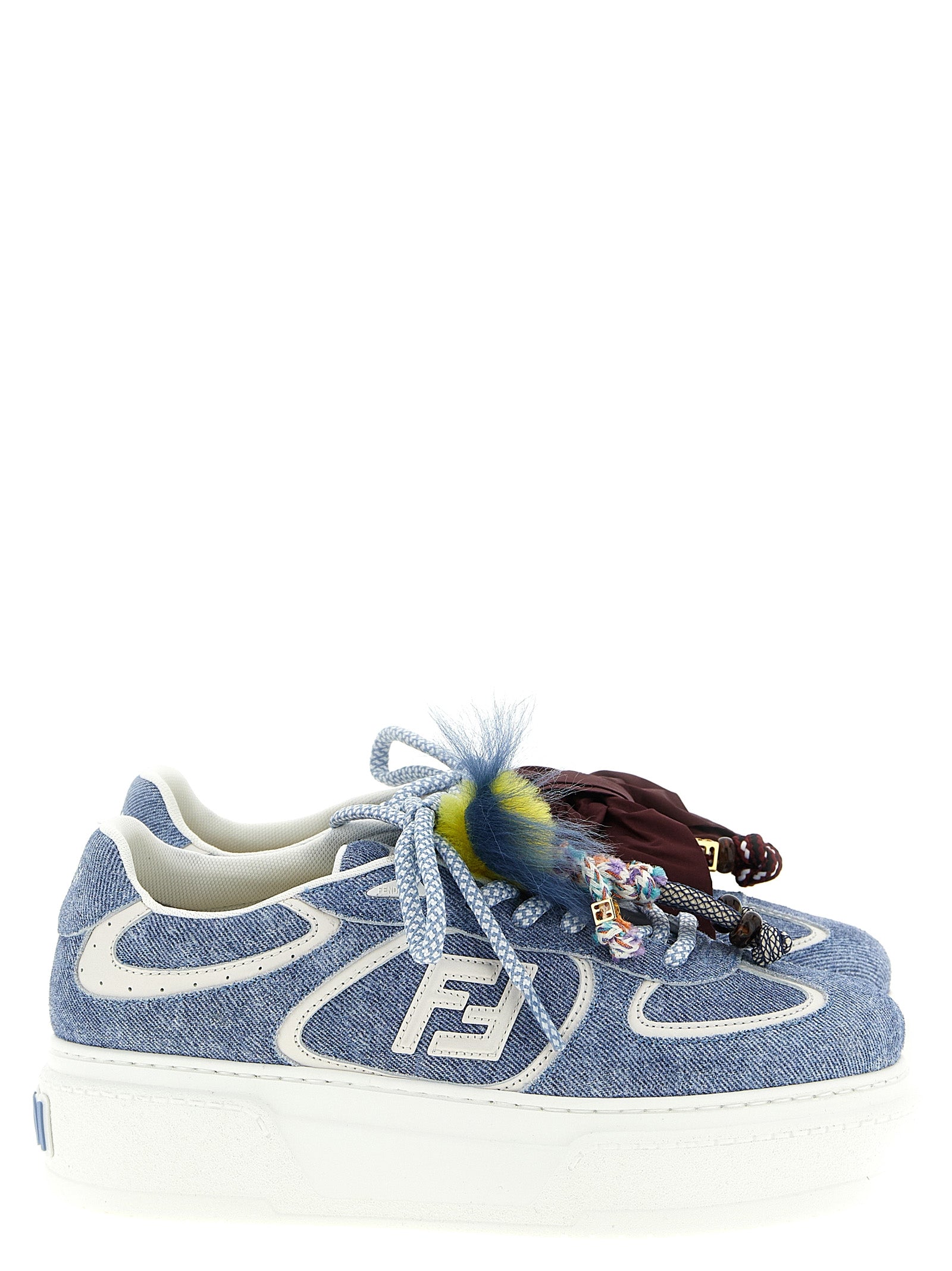 Fendi Light Blue Match Platform Sneakers Calf Leather