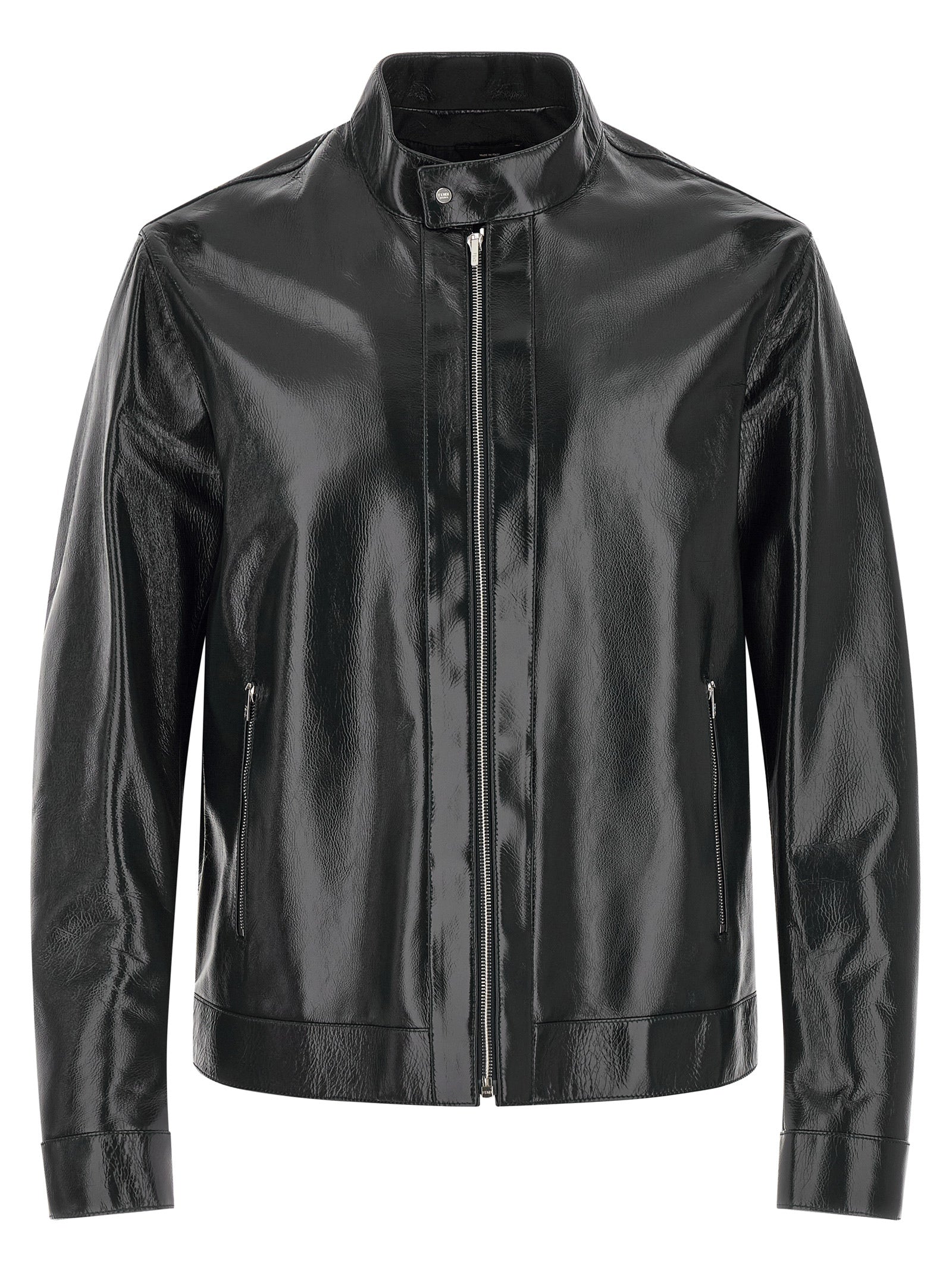 Fendi Blue Leather Blouson Jacket