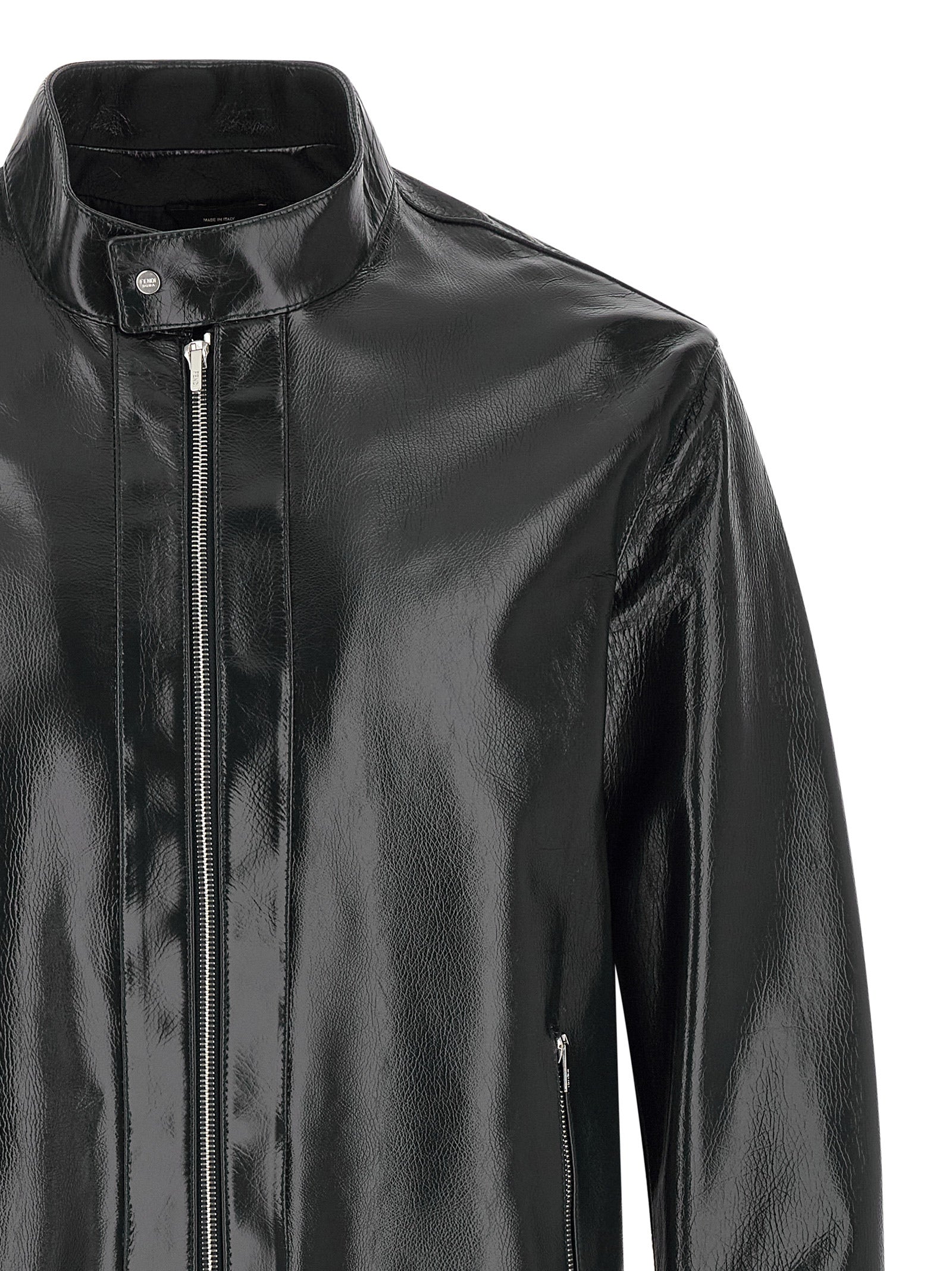 Fendi Blue Leather Blouson Jacket