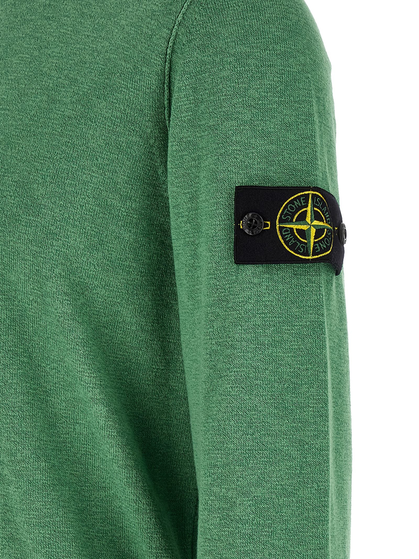 STONE ISLAND Green Bicolor Cotton Nylon Cardigan