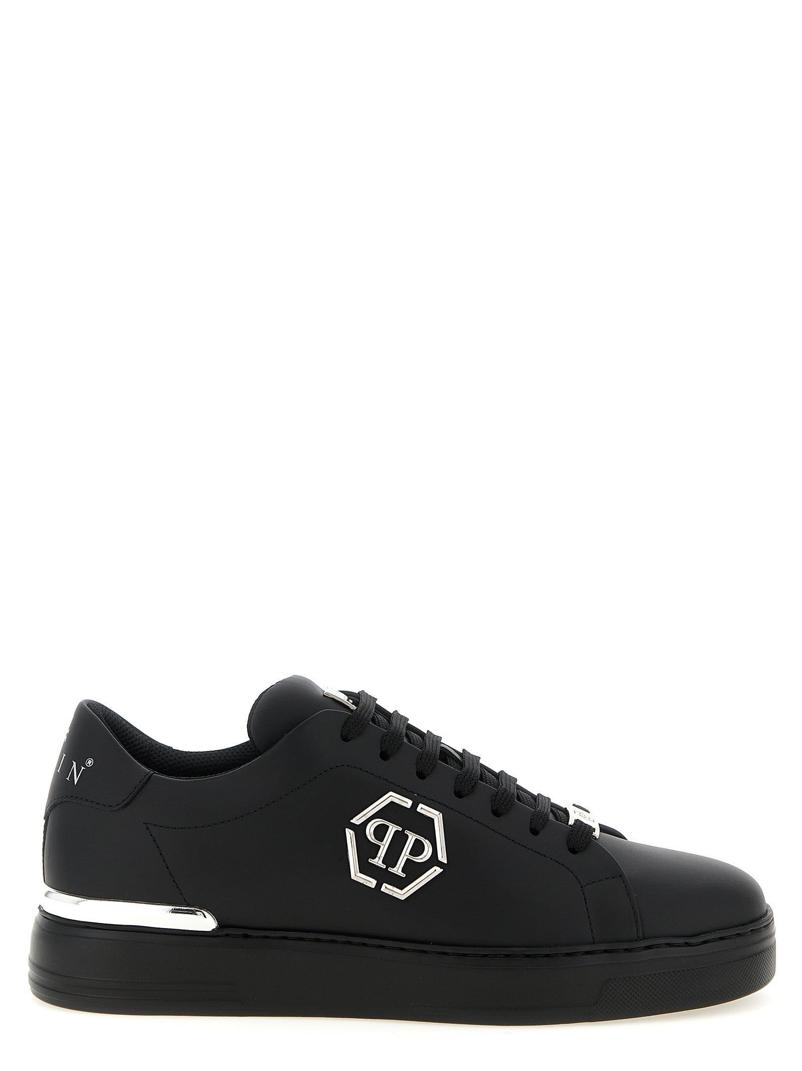 PHILIPP PLEIN Black Hexagon Low Top Sneakers Leather