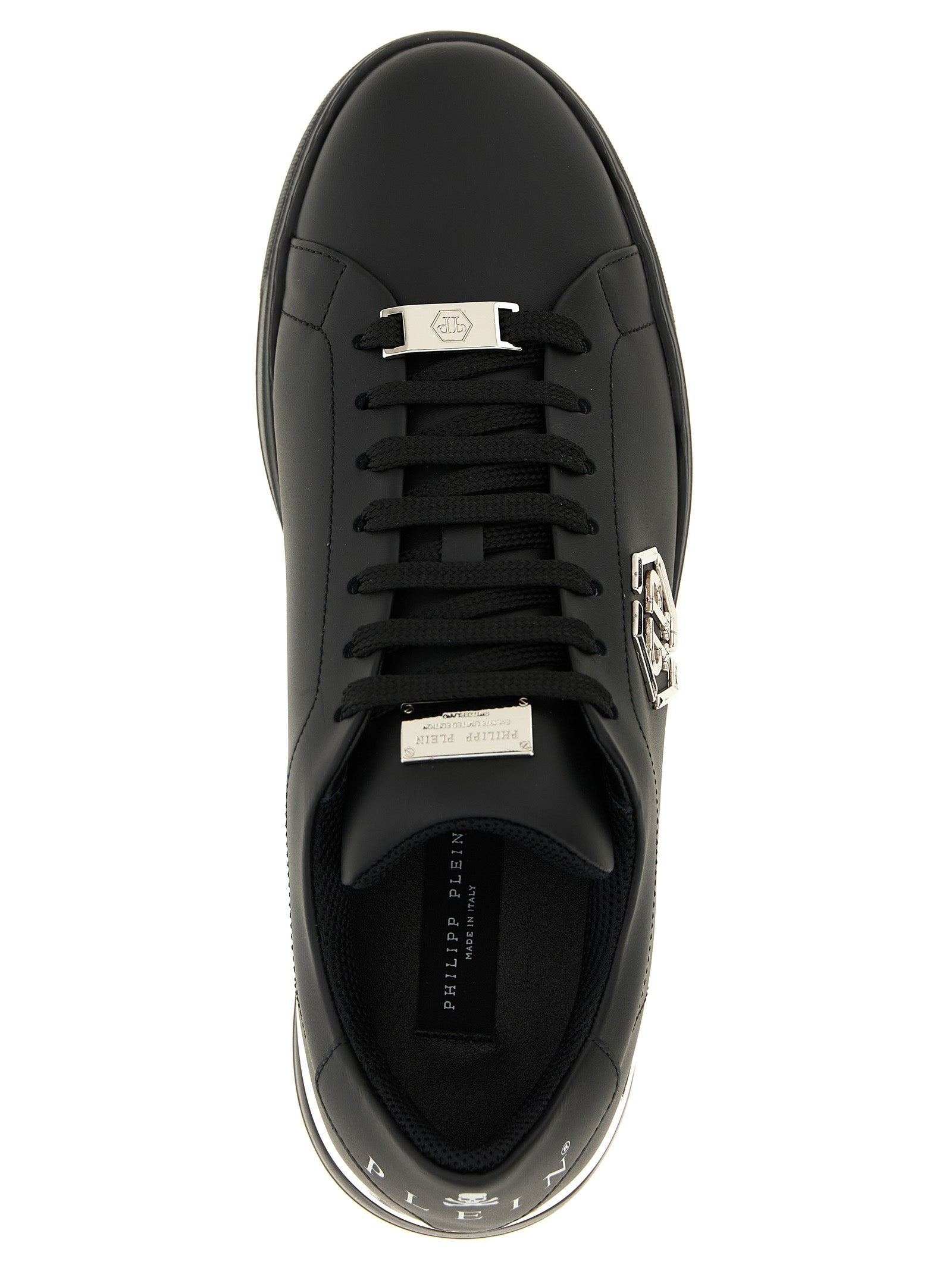 PHILIPP PLEIN Black Hexagon Low Top Sneakers Leather