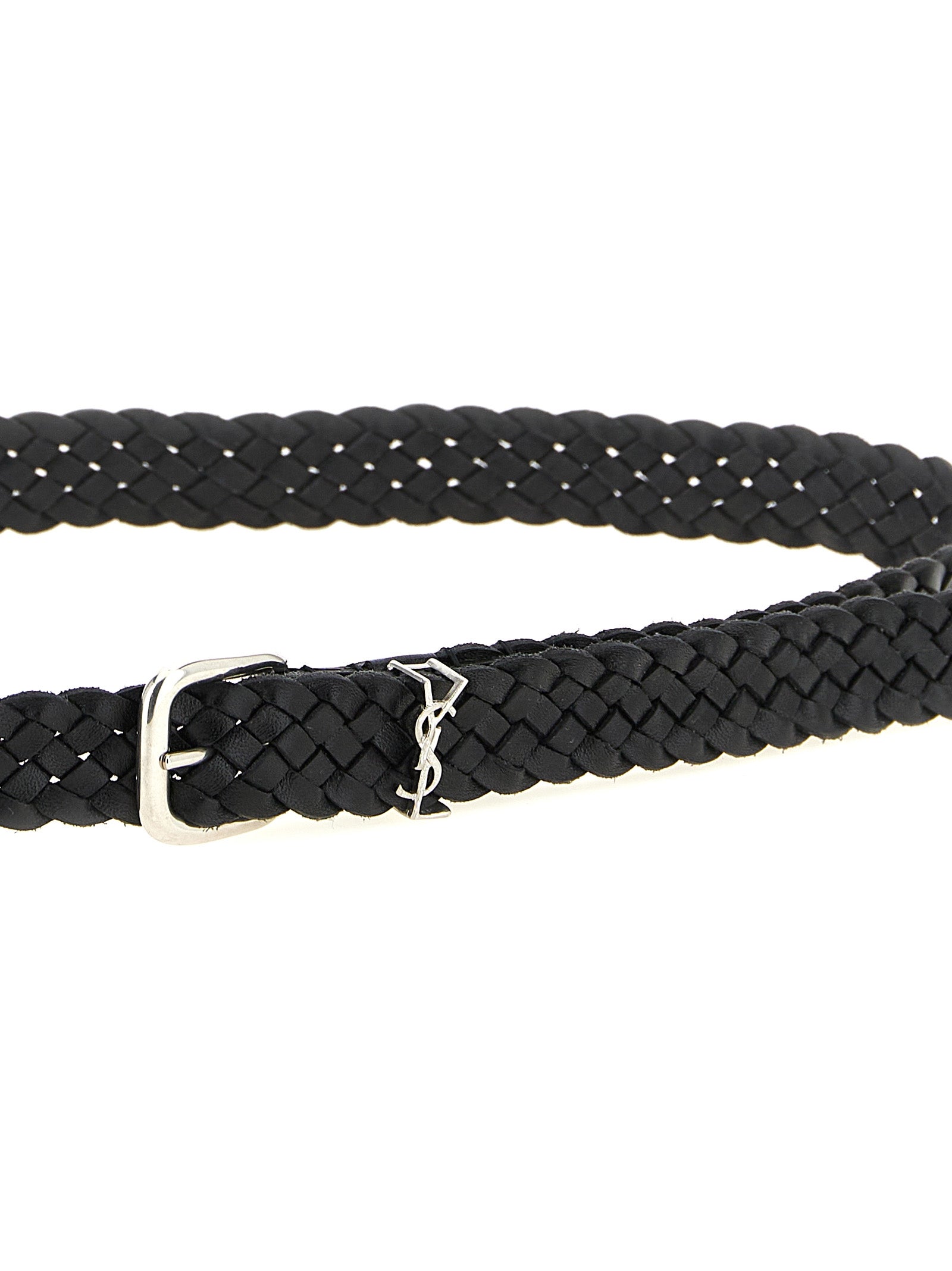 Saint Laurent Black Braided Cassandre Leather Belt