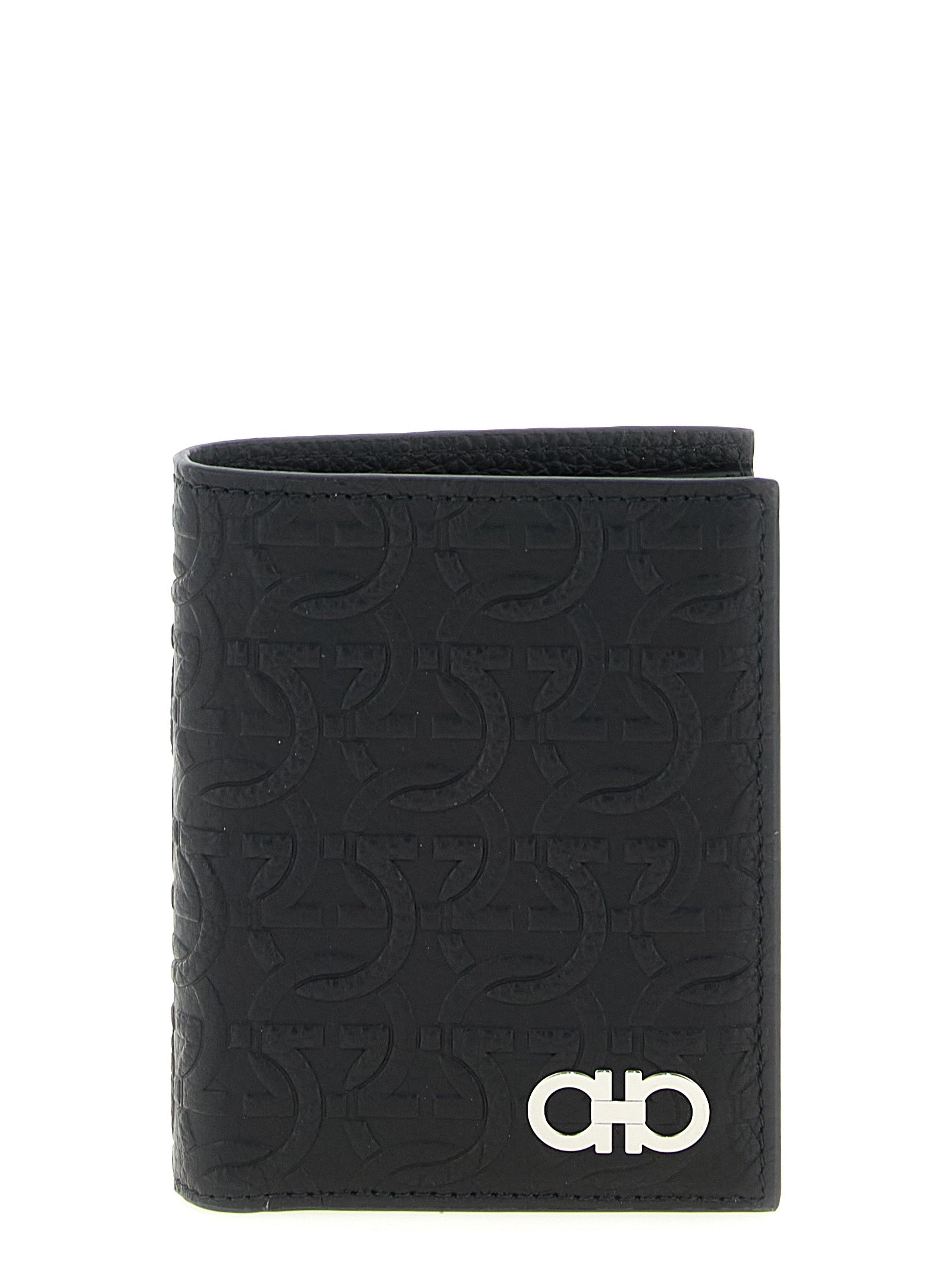 Ferragamo Black Hammered Gancini Calf Leather Wallet