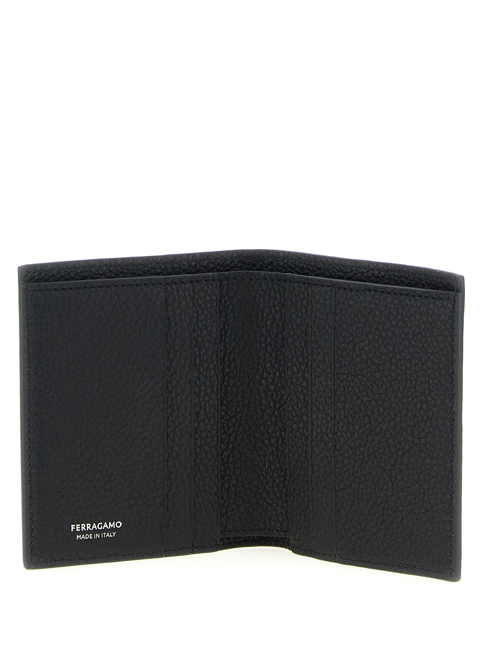 Ferragamo Black Hammered Gancini Calf Leather Wallet