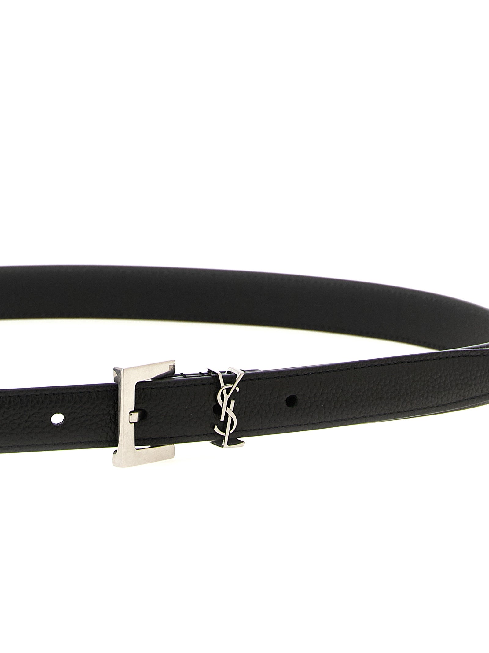 Saint Laurent Black Hammered Leather Belt Calf Leather