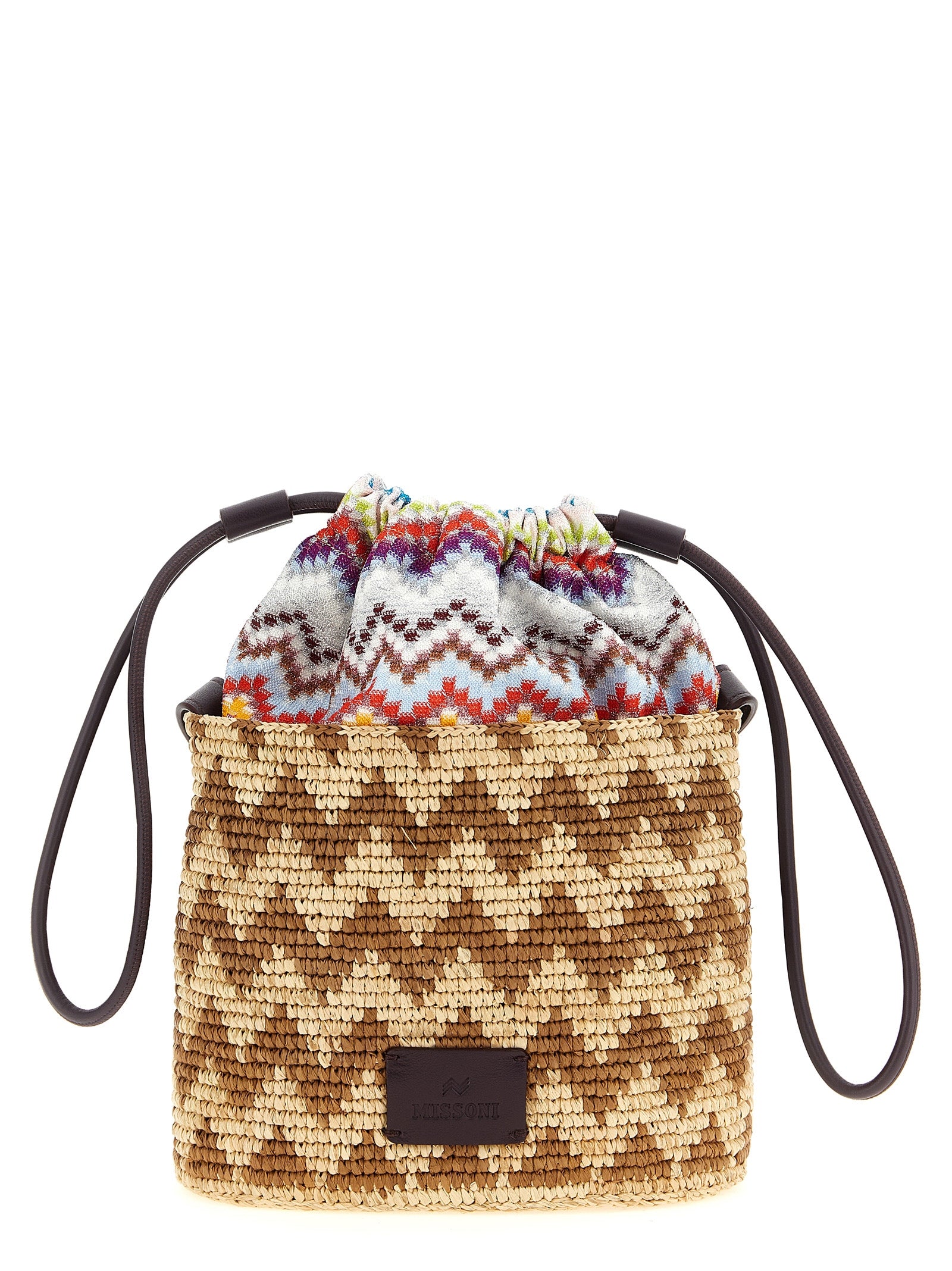 Missoni Multicolor Zigzag Raffia Bucket Bag Cotton