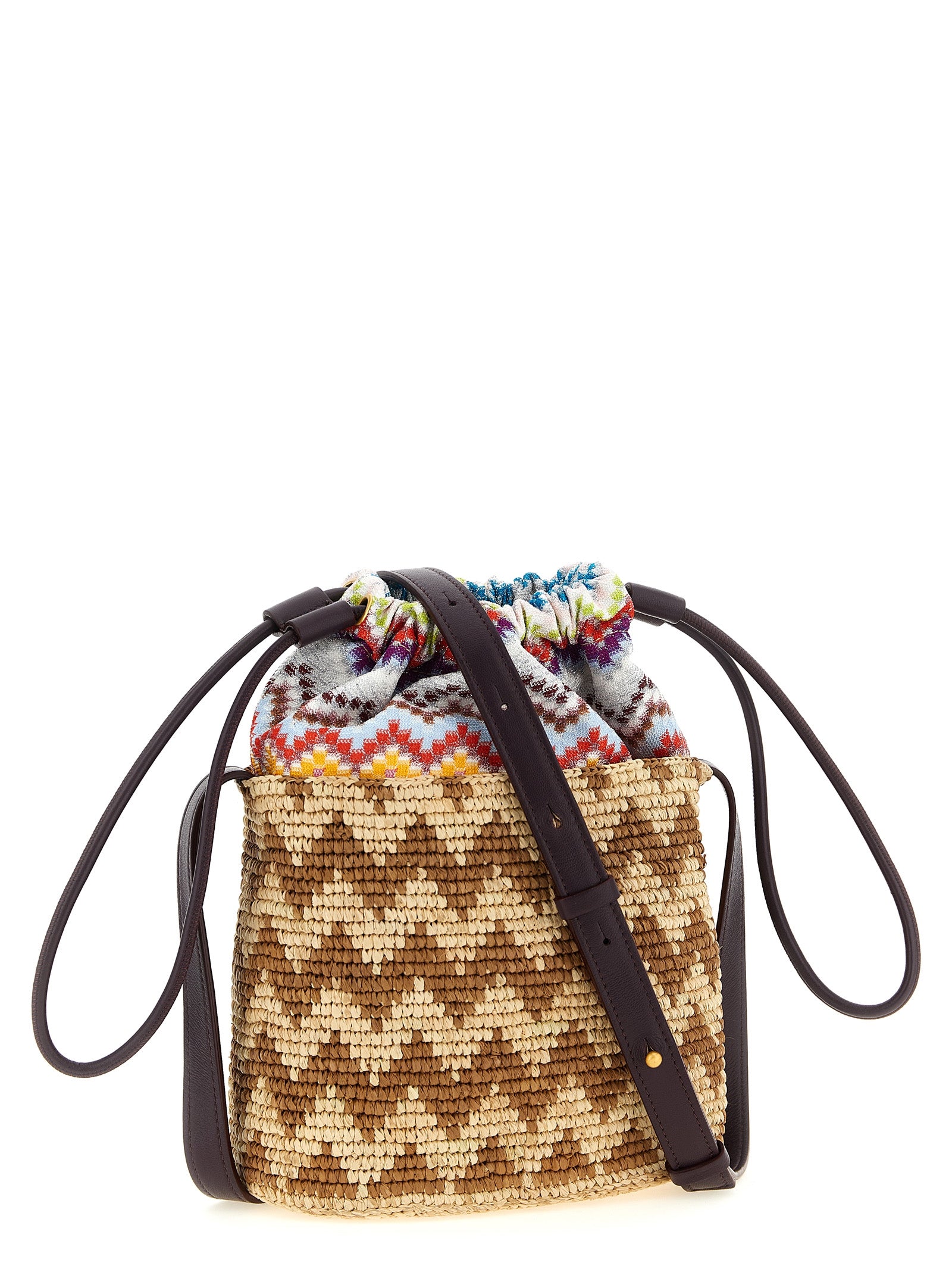 Missoni Multicolor Zigzag Raffia Bucket Bag Cotton