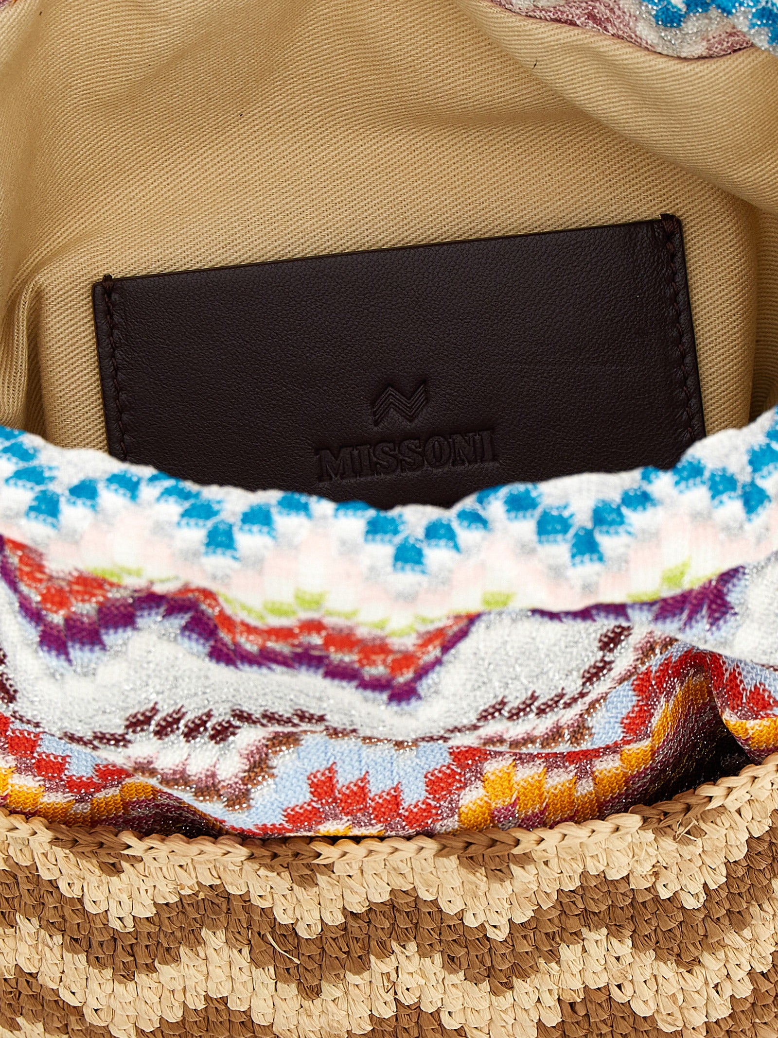 Missoni Multicolor Zigzag Raffia Bucket Bag Cotton