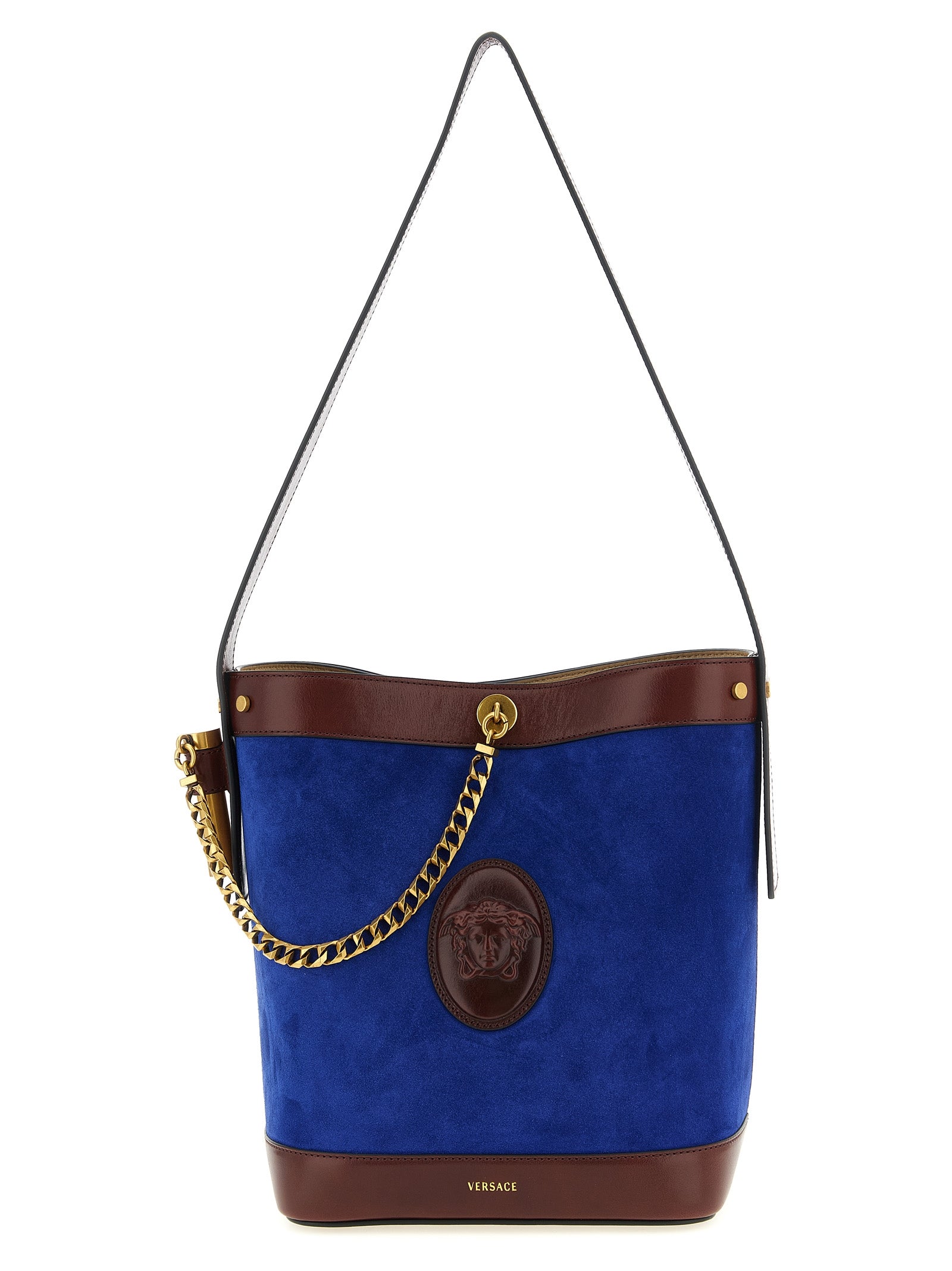 Versace Blue Pivot Shoulder Bag Calf Leather