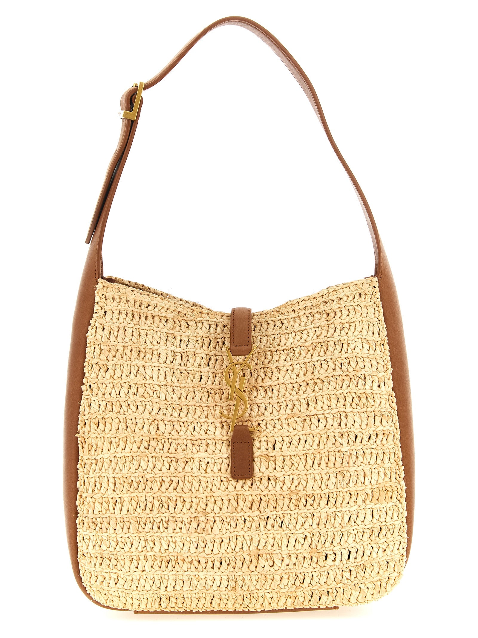 Saint Laurent Beige Raffia-Umhängetasche