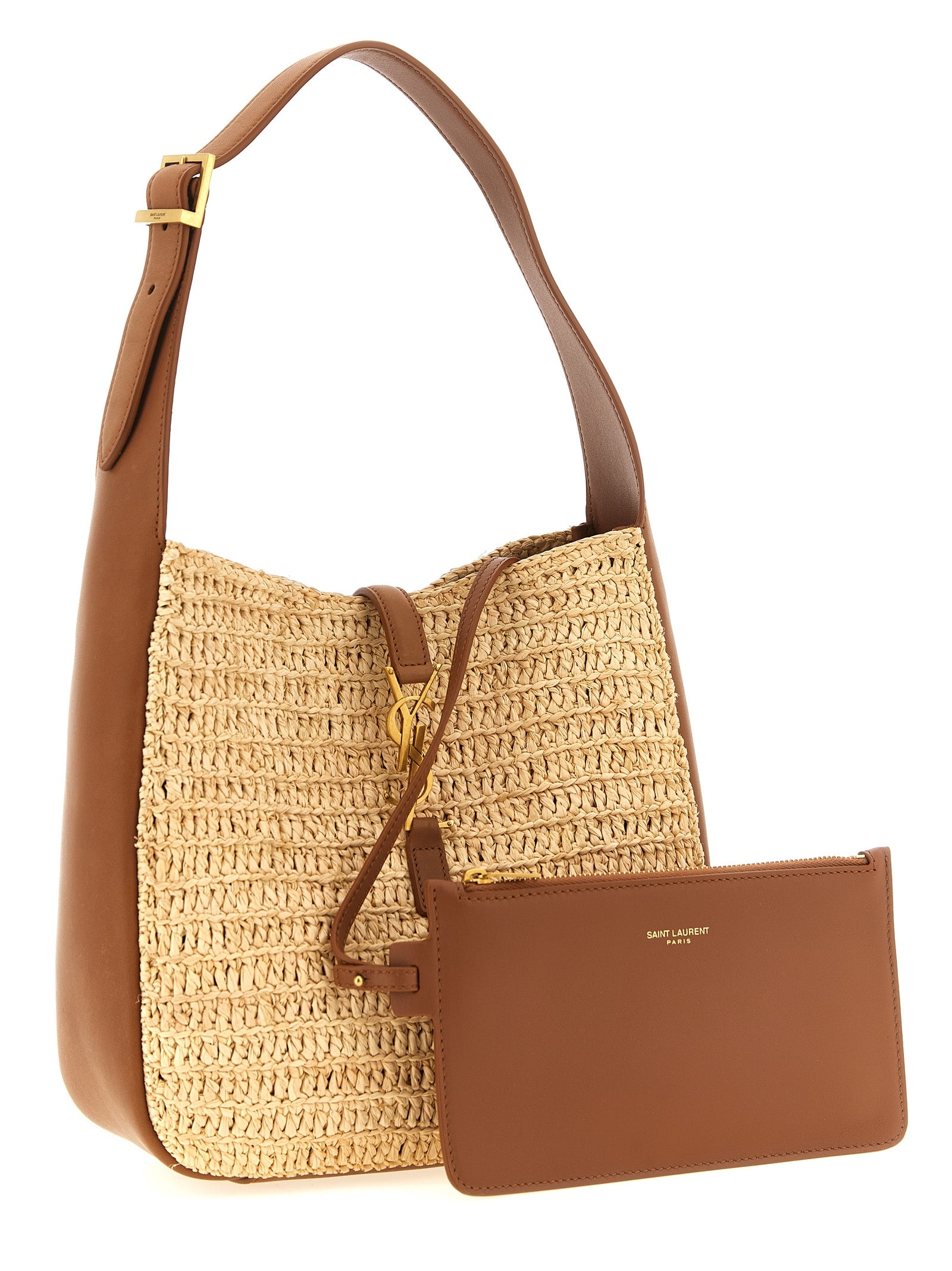 Saint Laurent Beige Raffia-Umhängetasche