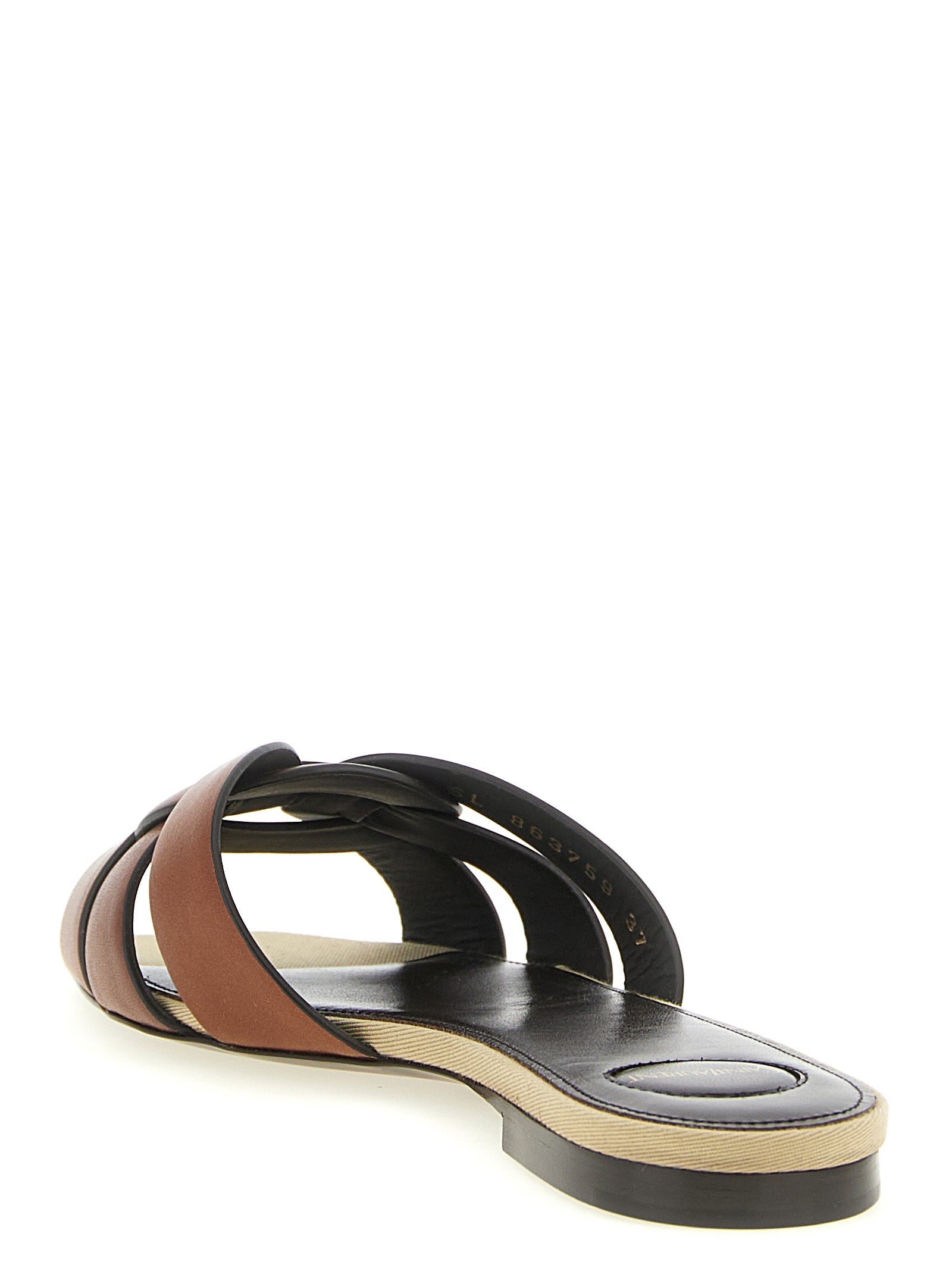 Saint Laurent Brown Tribute Slides Calf Leather
