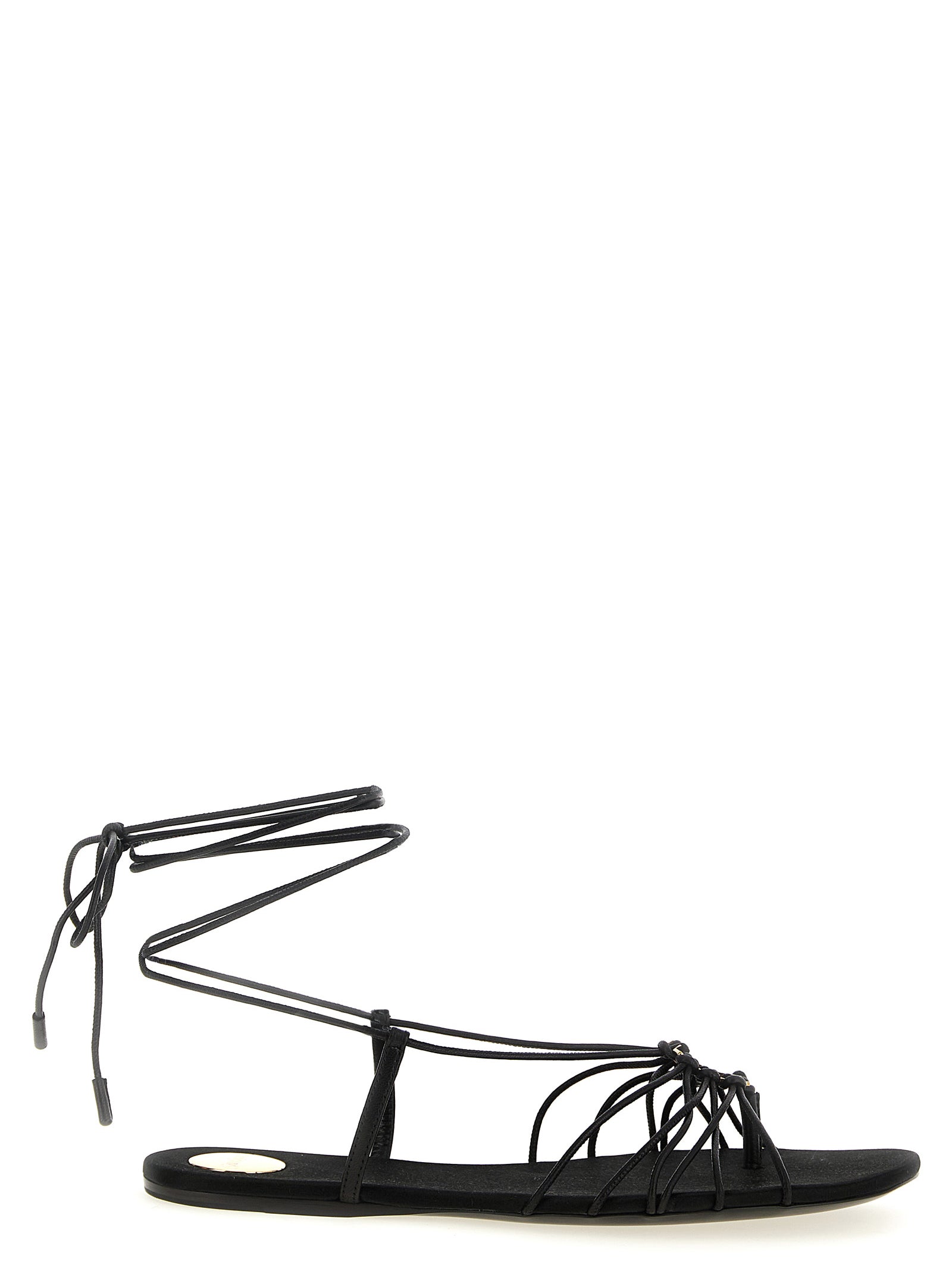 Saint Laurent Flache Sandalen aus schwarzem Lammleder