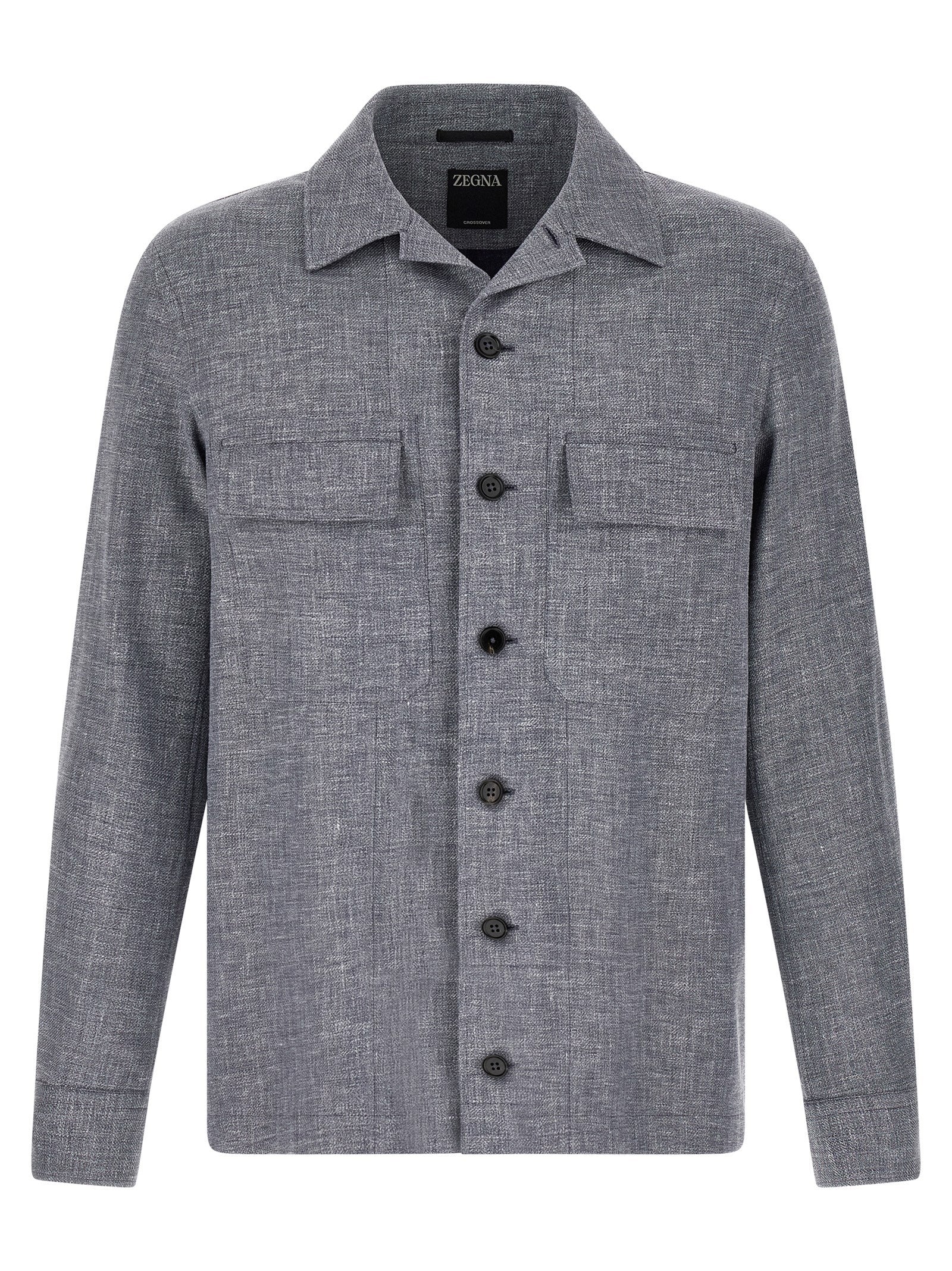 Zegna Blue Linen Wool Silk Overshirt