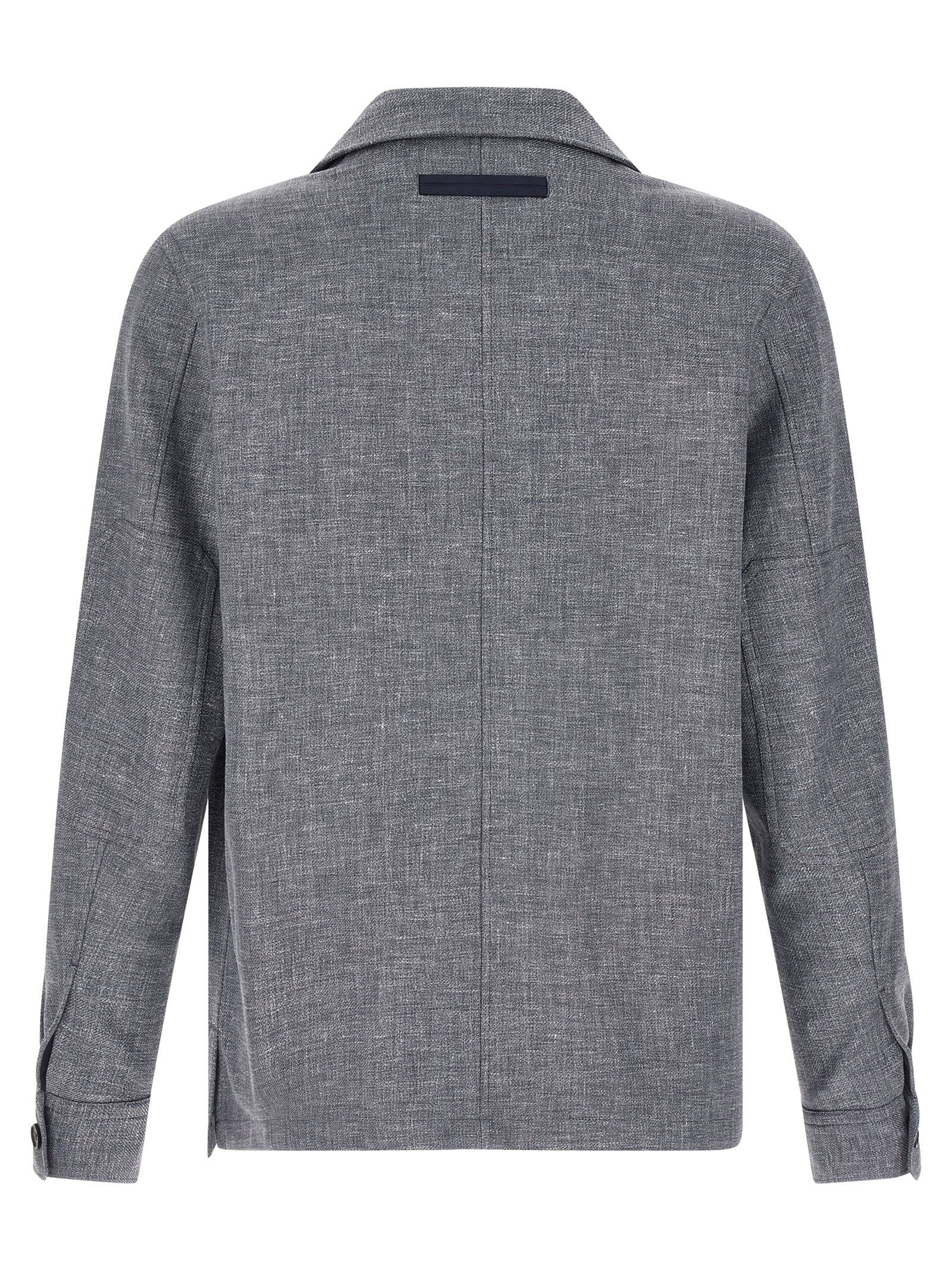 Zegna Blue Linen Wool Silk Overshirt