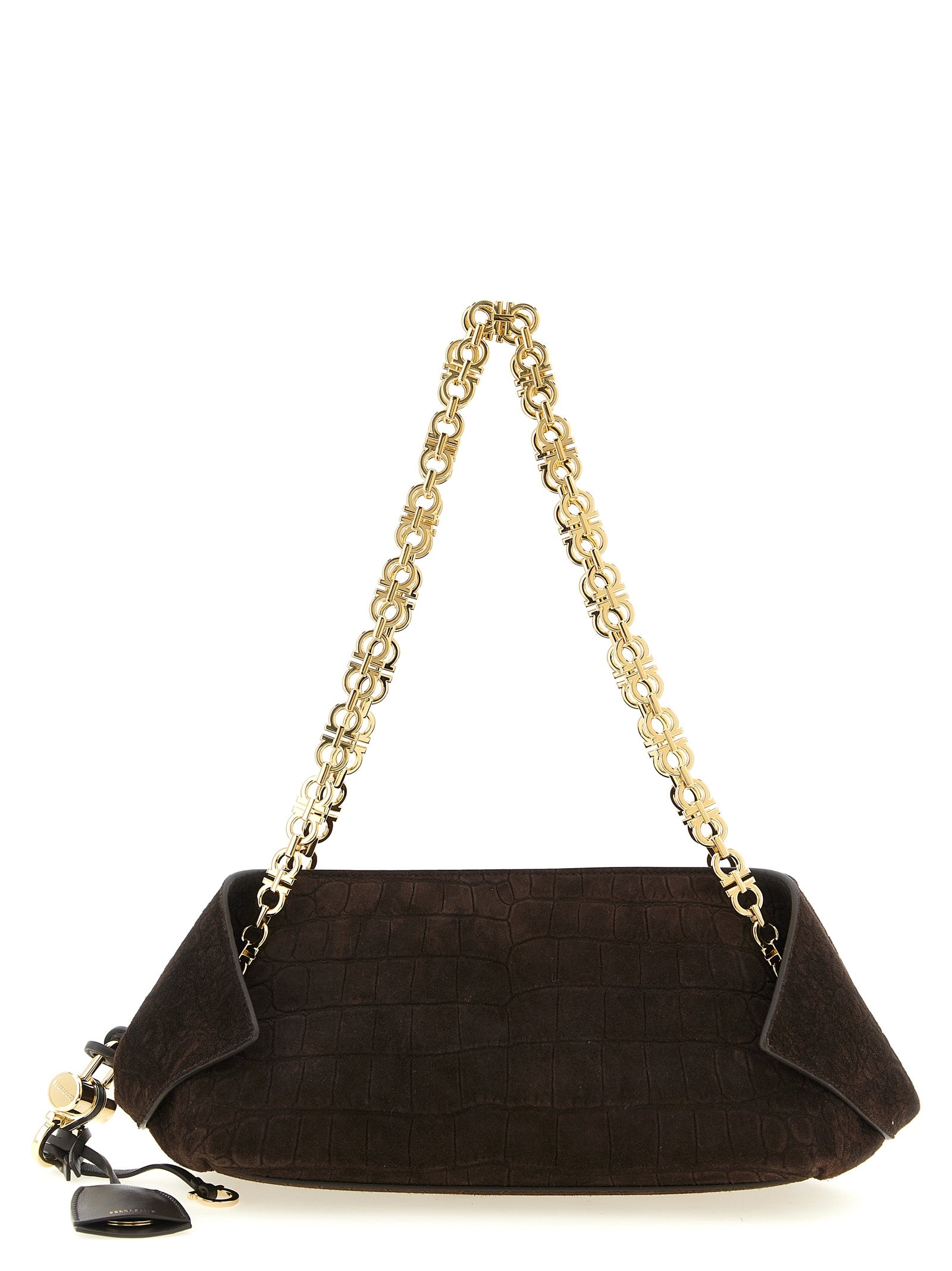 Ferragamo Brown Shoulder Bag Goat Leather
