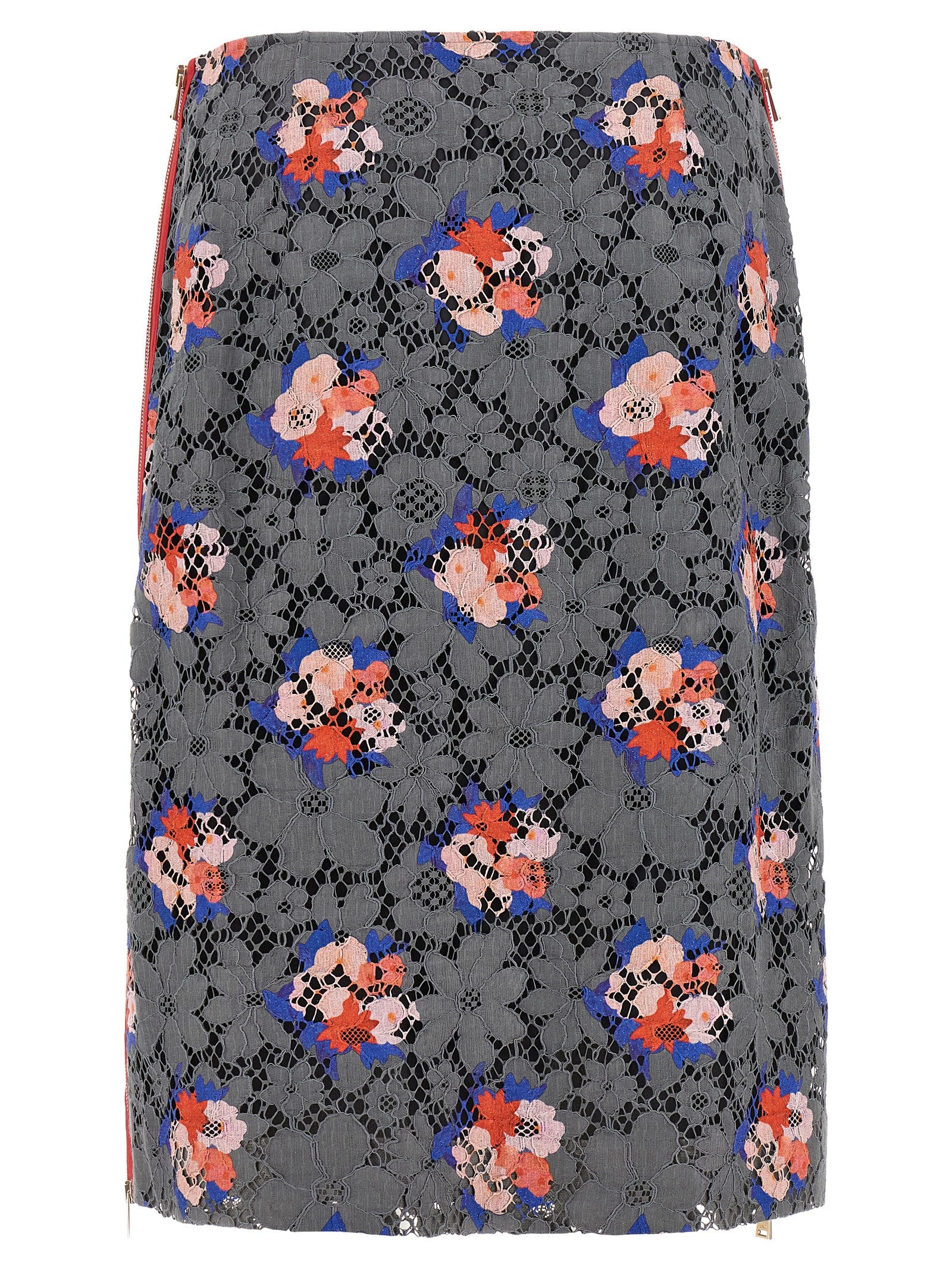 Fendi Gray Lace Midi Skirt Cotton Nylon
