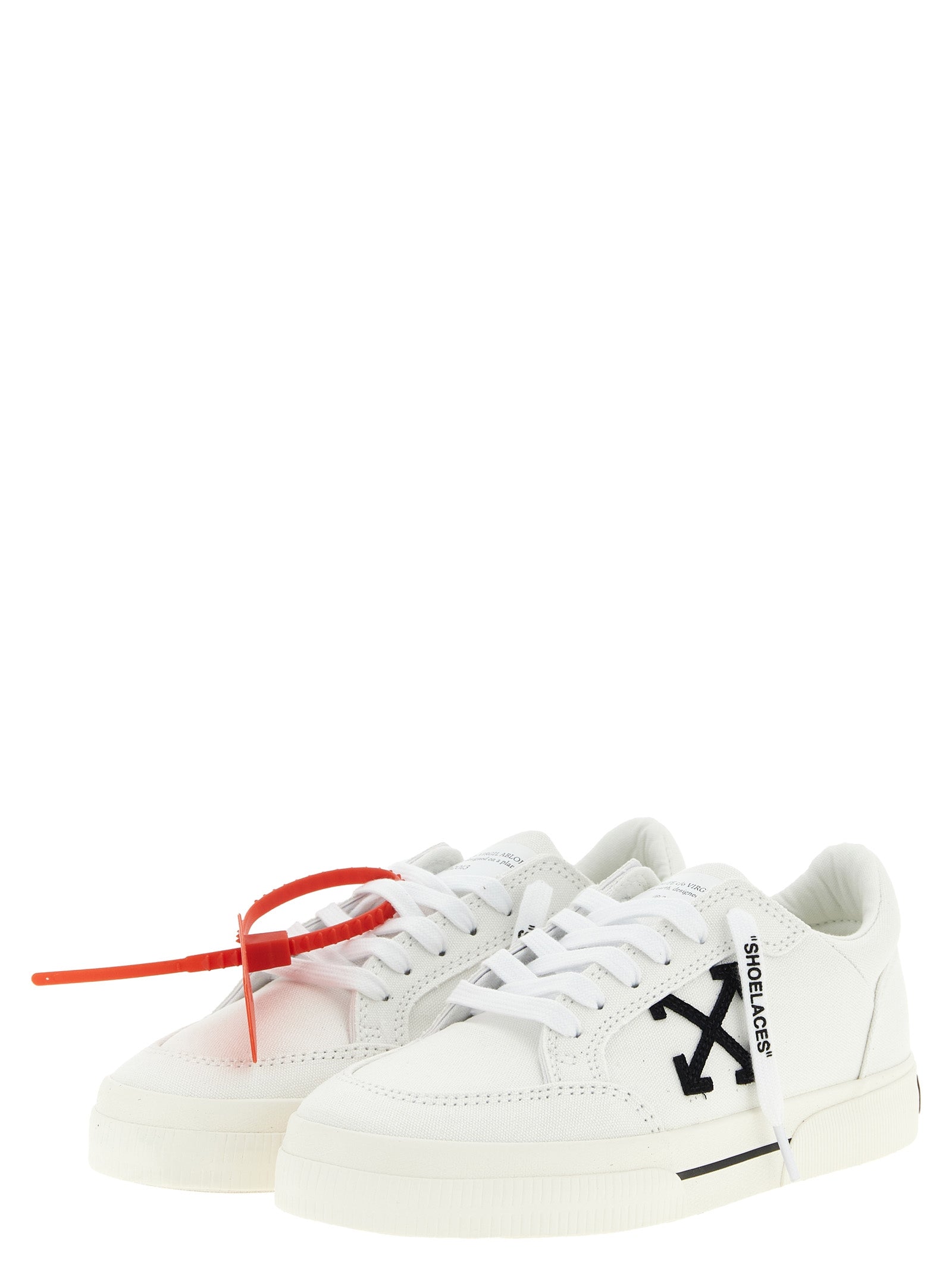 Off-White White Black Low Top Cotton Leather Sneakers