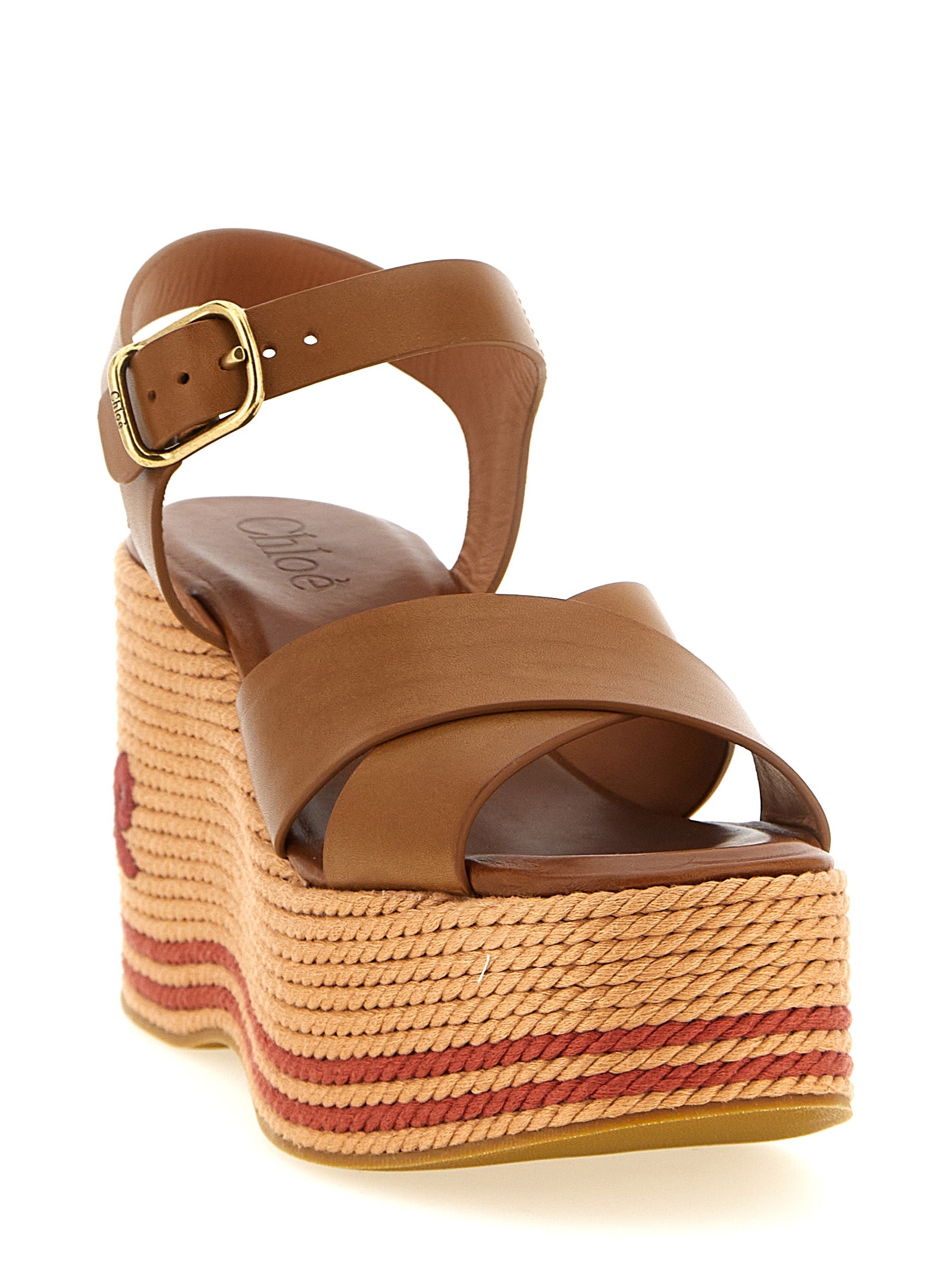 Chloé Brown Wedge Sandals Calf Leather
