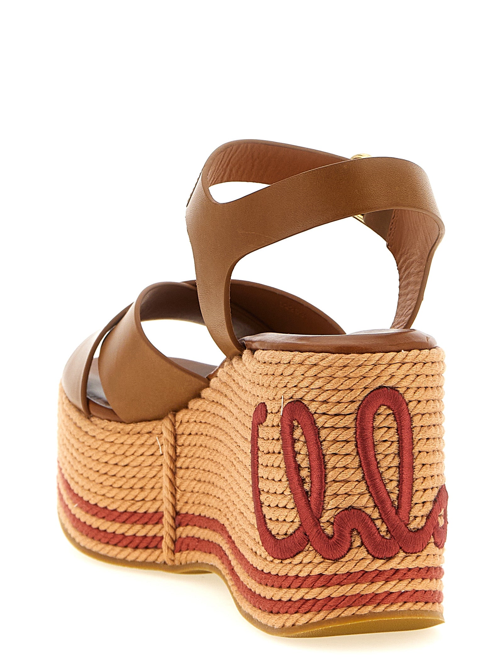 Chloé Brown Wedge Sandals Calf Leather