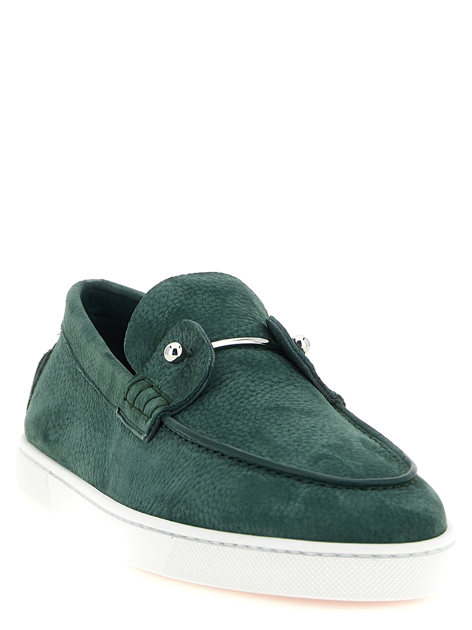 Christian Louboutin Green Chambeliboat Slip-On Loafers Leather