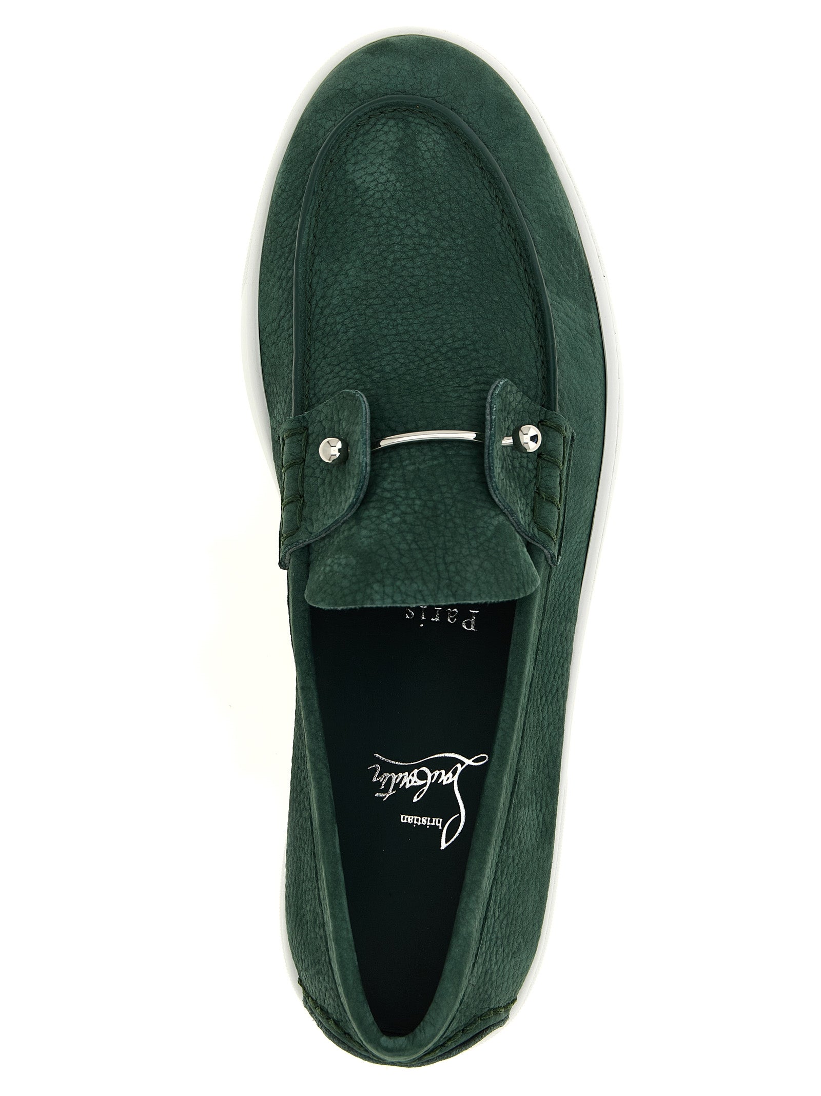 Christian Louboutin Green Chambeliboat Slip-On Loafers Leather